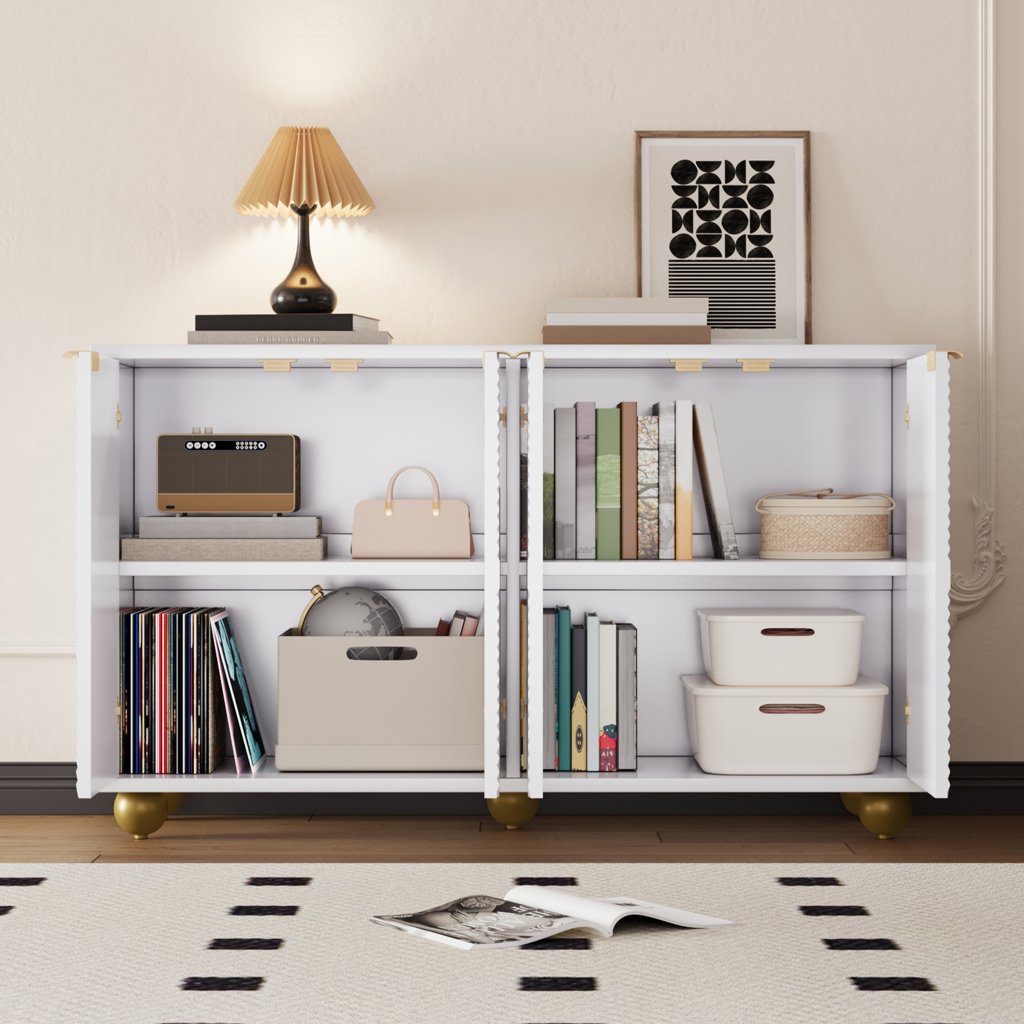Buffet, 120 x 35 x 71,5 cm, métal et MDF, blanc - vue 5