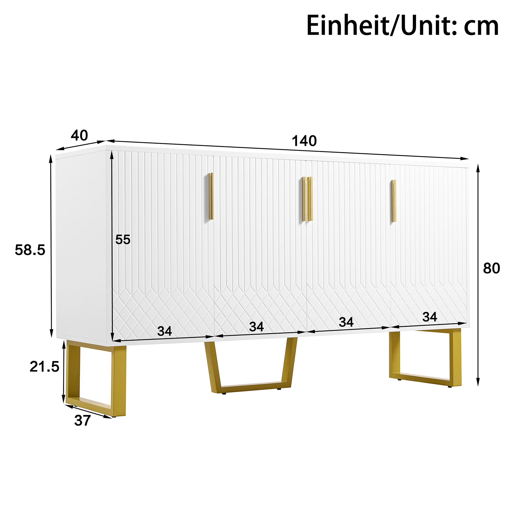 Buffet, 140 x 40 x 80 cm, métal et MDF, blanc - vue 2