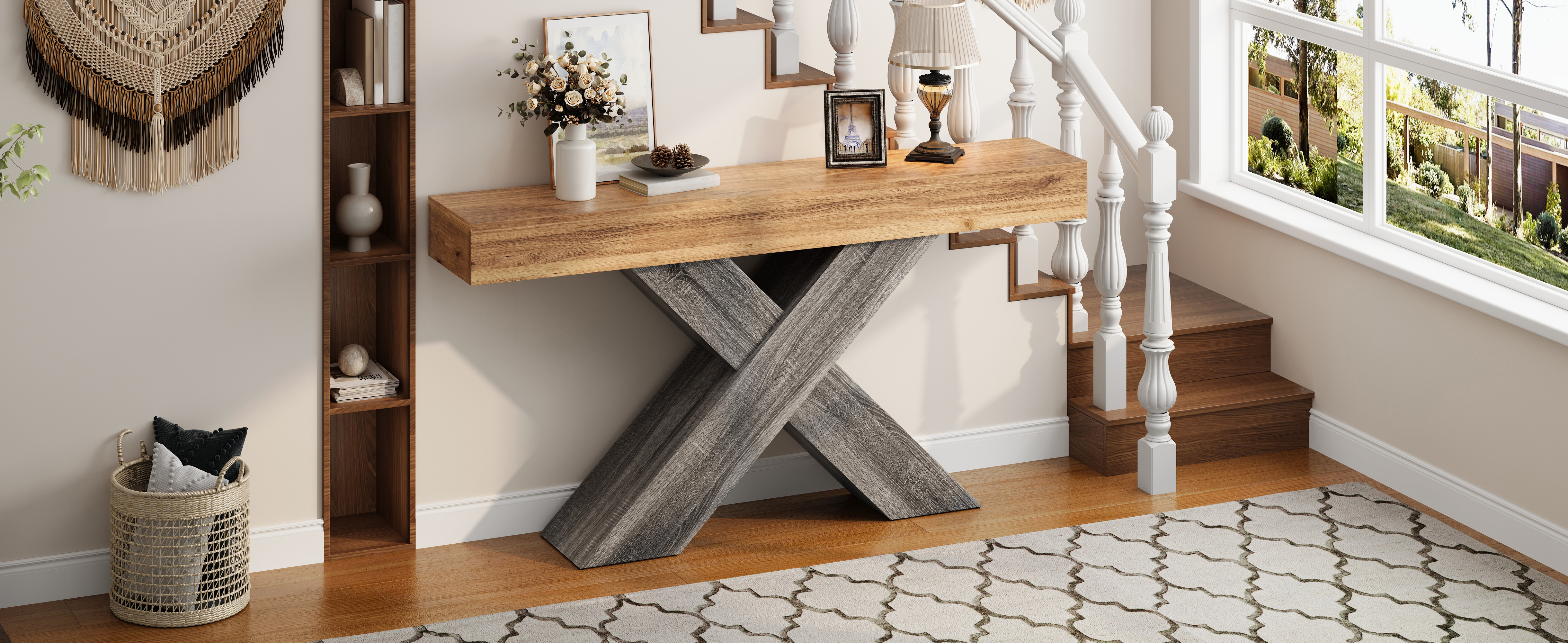 Table basse, 140 x 30 x 80 cm, panneaux de particules et bois, bois naturel - vue 3