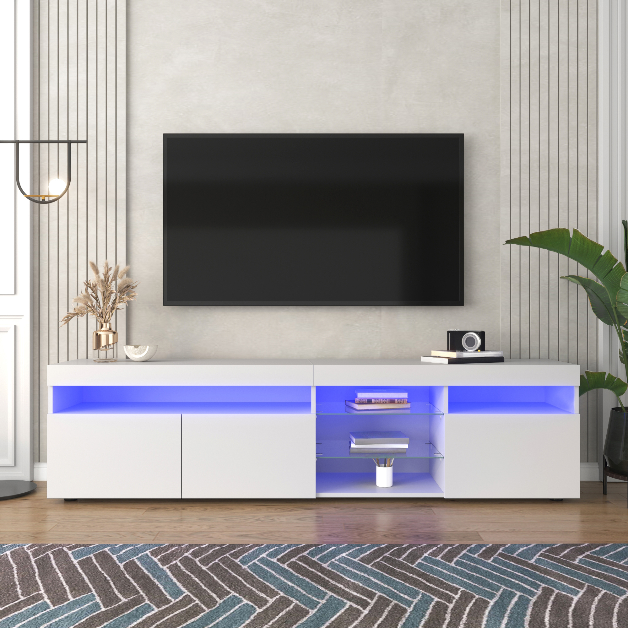 Weißer moderner TV-Schrank, helles Panel, variable