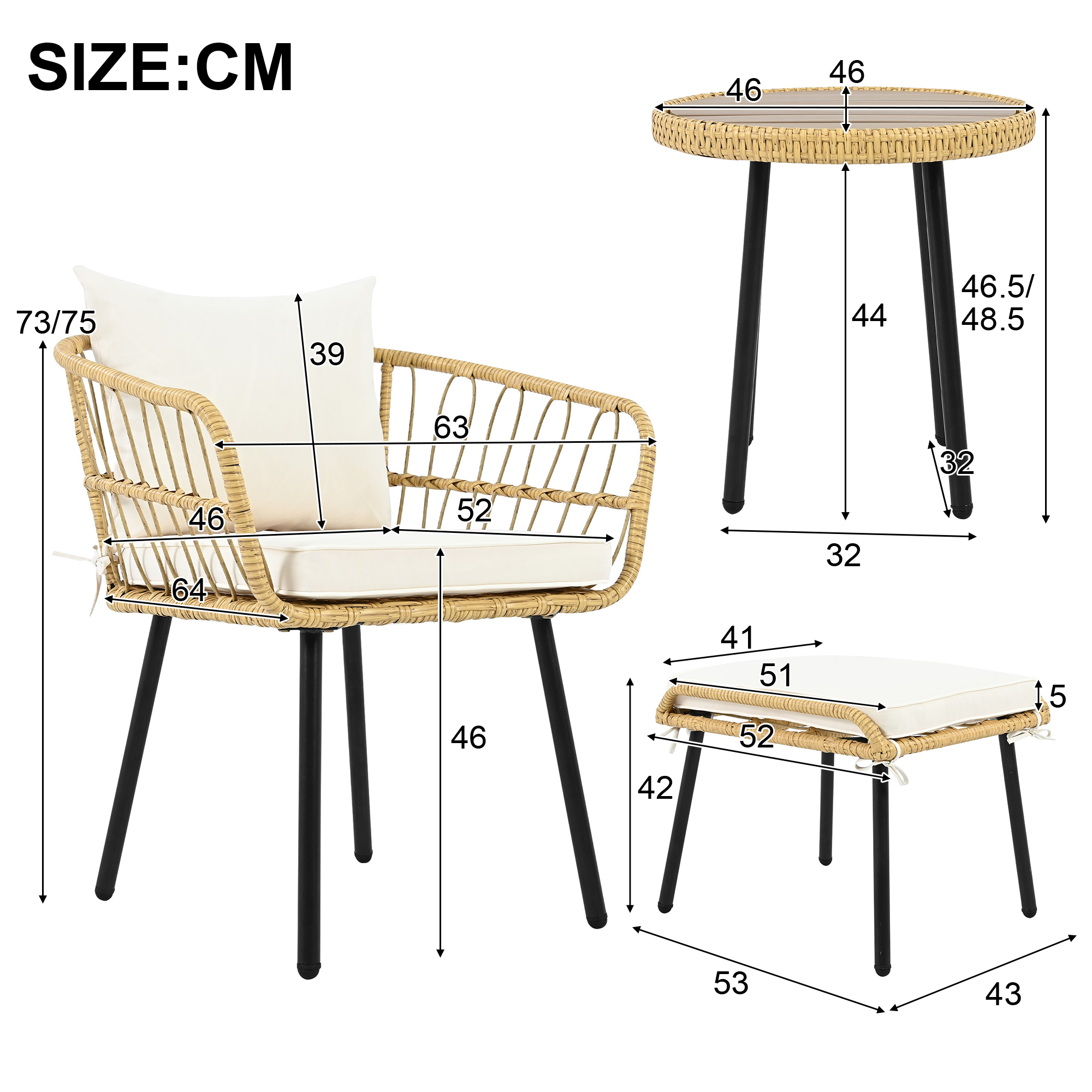 Table à manger, détails en rotin, rotin et tissu, bois naturel - vue 1
