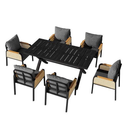Ensemble repas extérieur noir et naturel