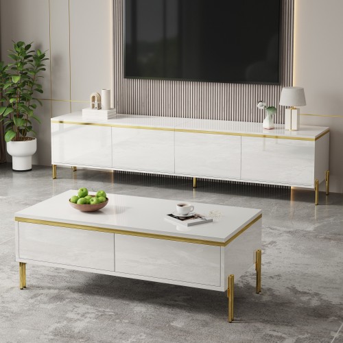 Rangements du meuble TV et compartiments de la table basse