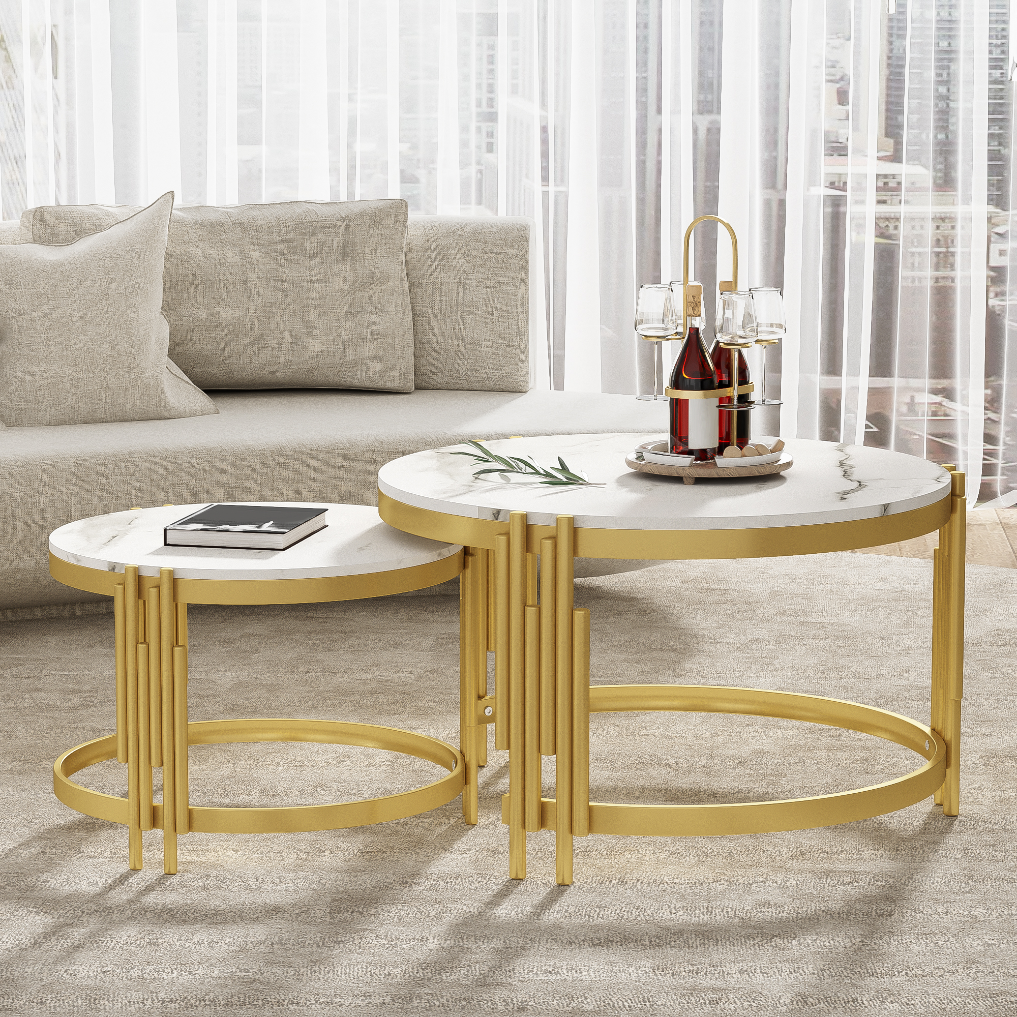 Table basse, métal et MDF, blanc - vue 4