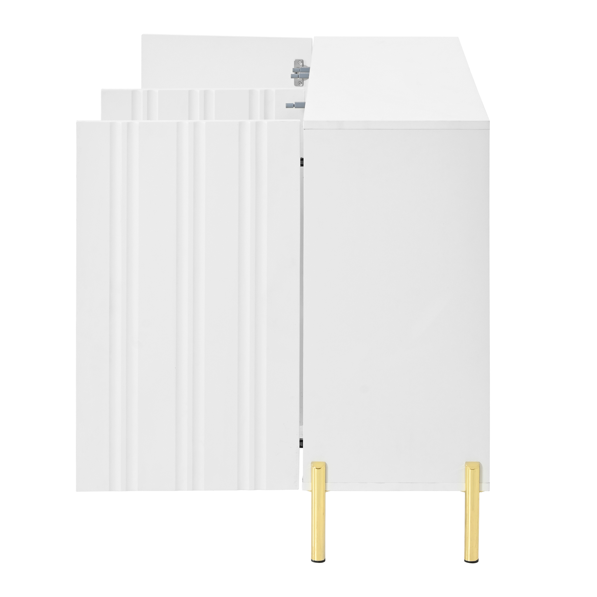 Meuble à chaussures 120 cm, meuble de rangement d’entrée avec 3 portes, étagères réglables, façades rainurées, panneaux de particules et MDF, Blanc