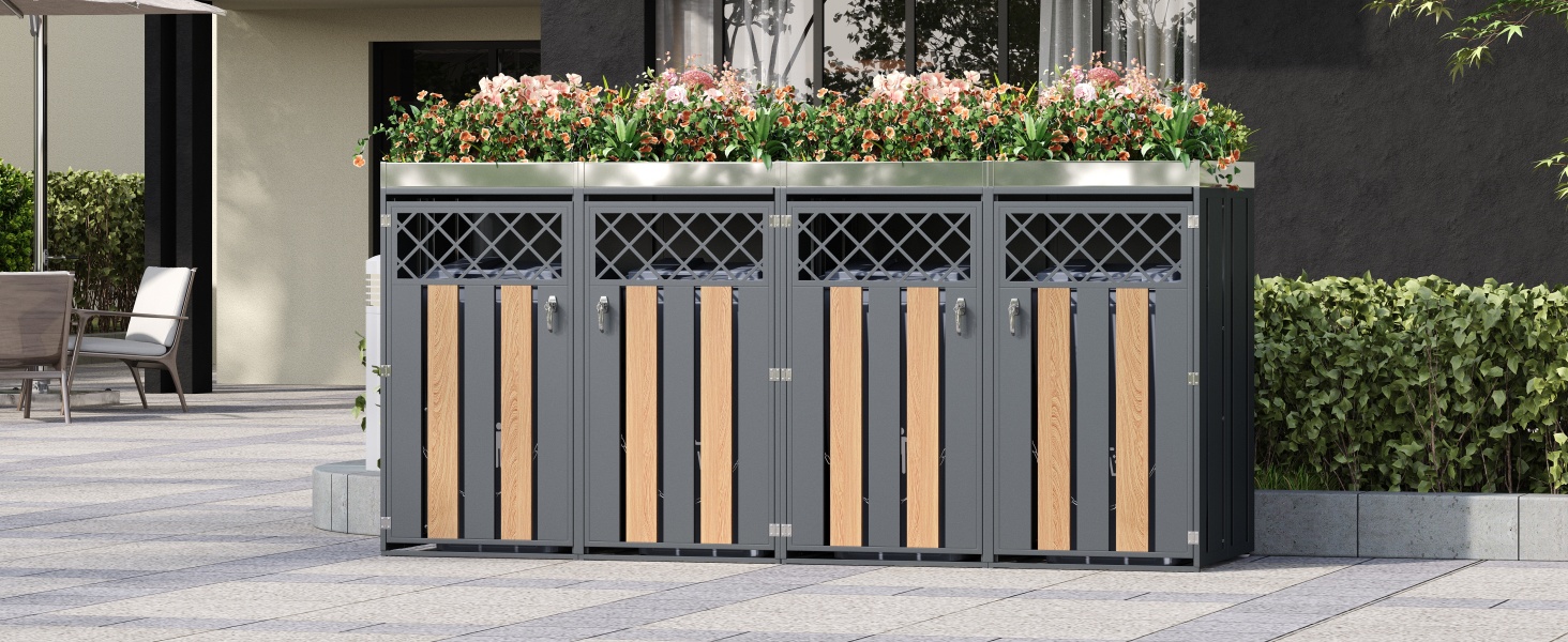 Quatre espaces indépendants pour poubelles standard, tri sélectif des déchets