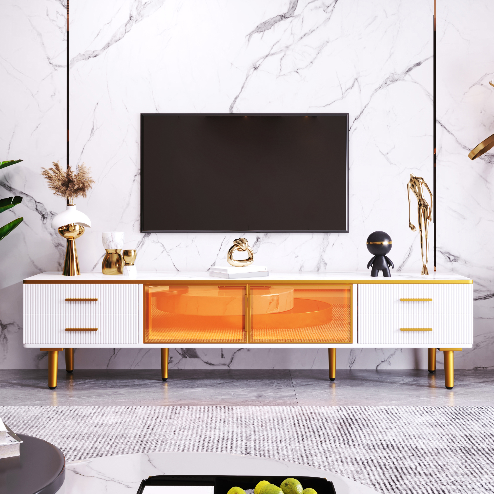 TV Schrank in Mamoroptik, Fernsehschrank mit 4 Füß