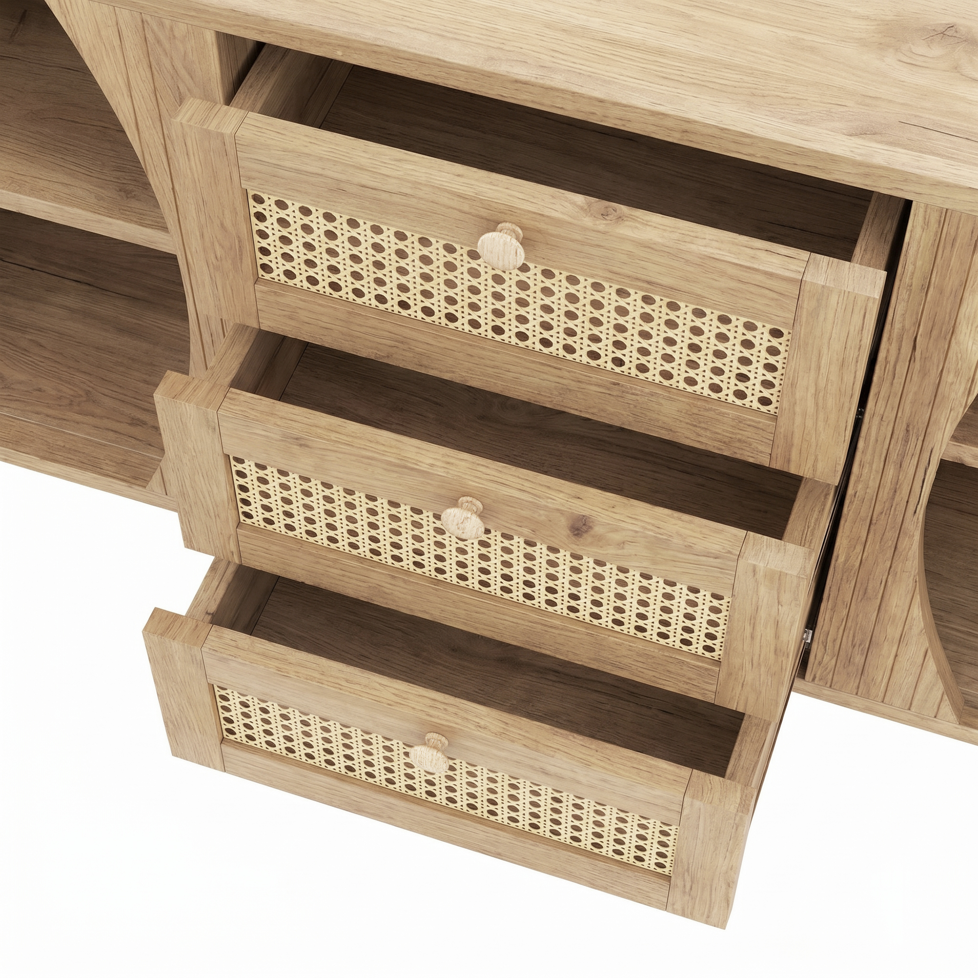 Buffet bas 140,5 cm, meuble de rangement avec étagères réglables, panneaux de particules, Effet bois naturel