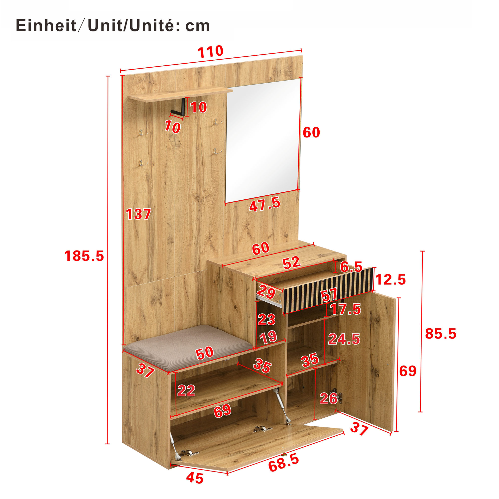Dimensions du meuble d'entrée