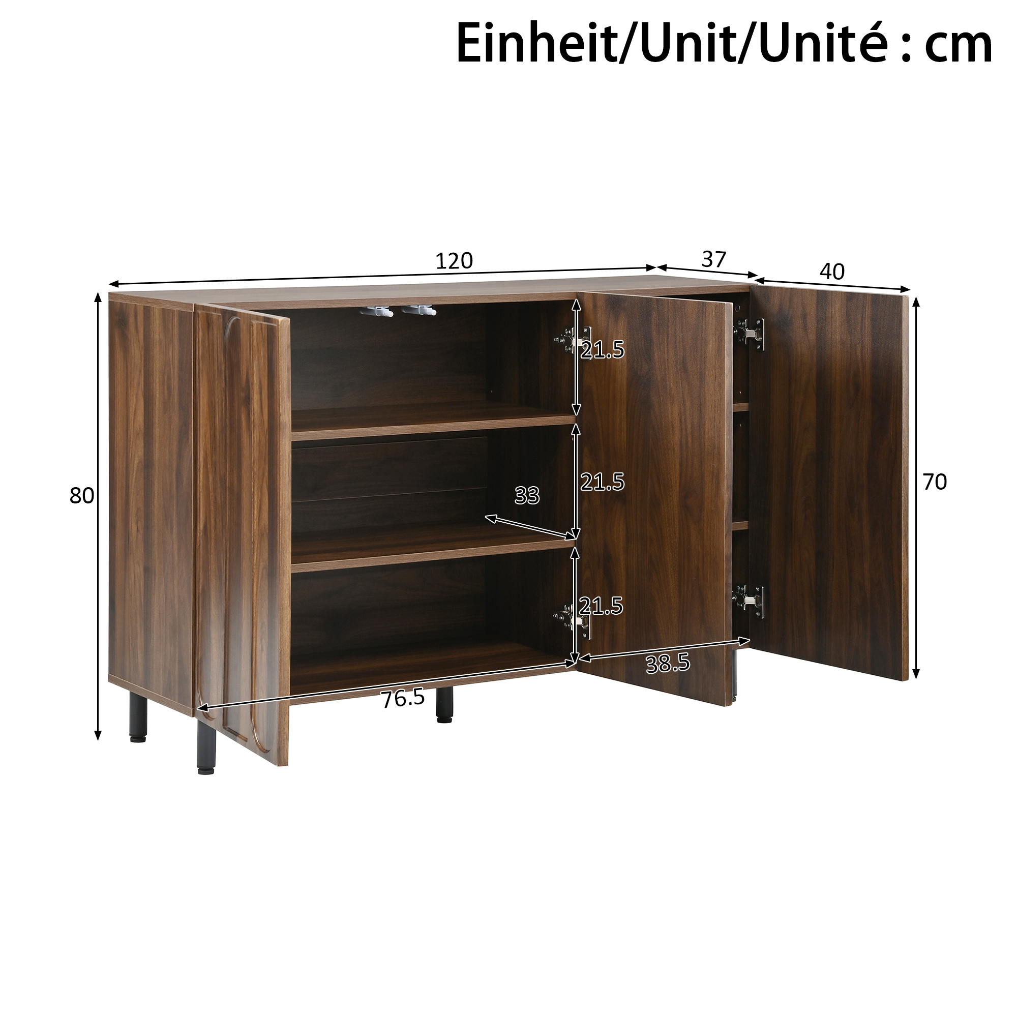 Meuble à chaussures, fermeture douce, 120 x 37 x 80 cm, panneaux de particules et métal, Walnut - vue 5