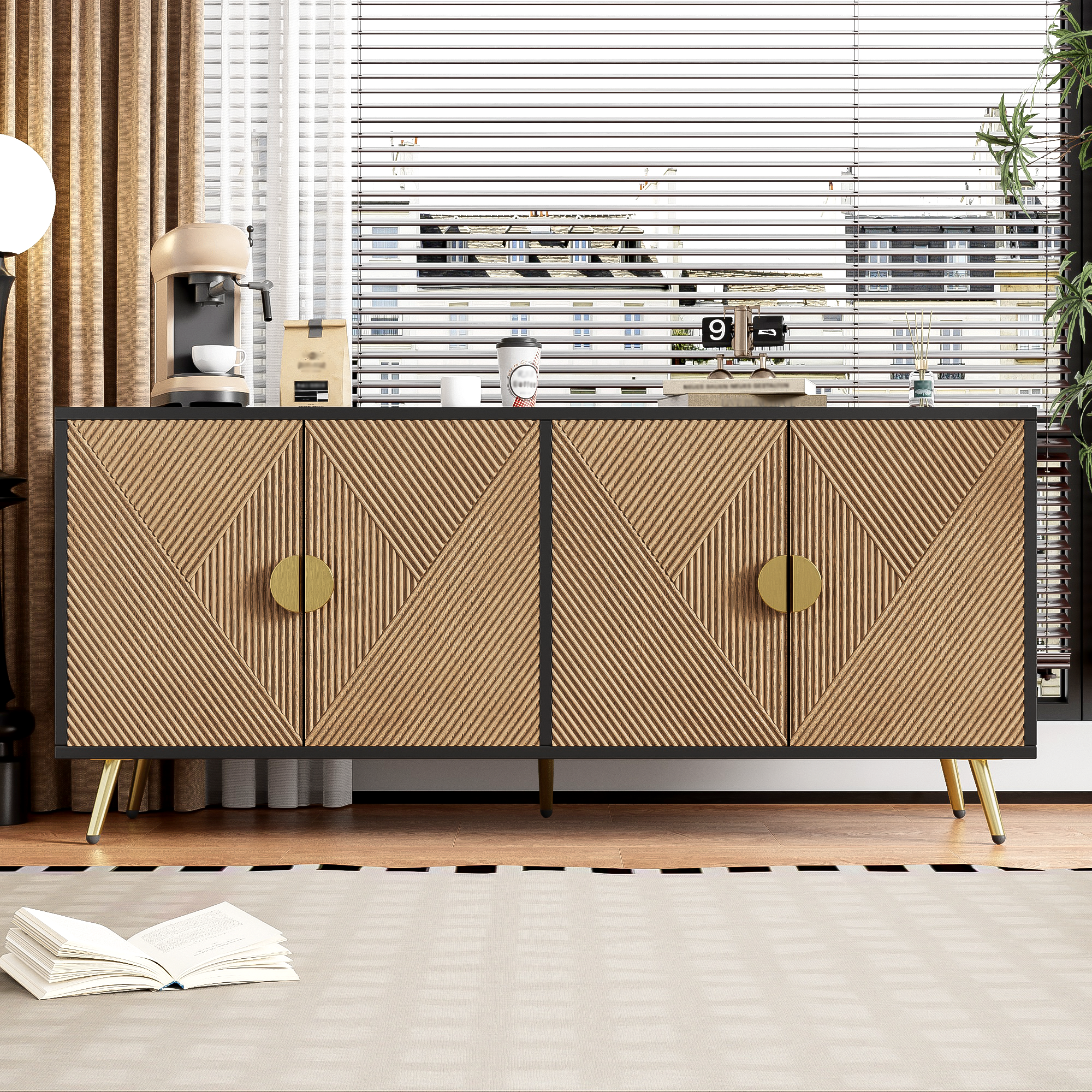 Buffet, 160 x 40 x 75 cm, panneaux de particules et MDF, noir - vue 6