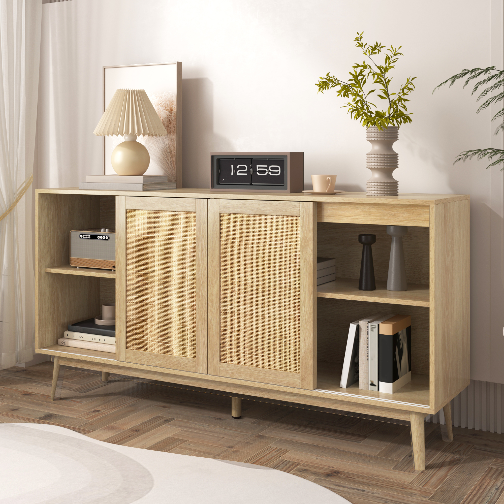structure en MDF et panneau de particules, pieds en bois massif robustes
