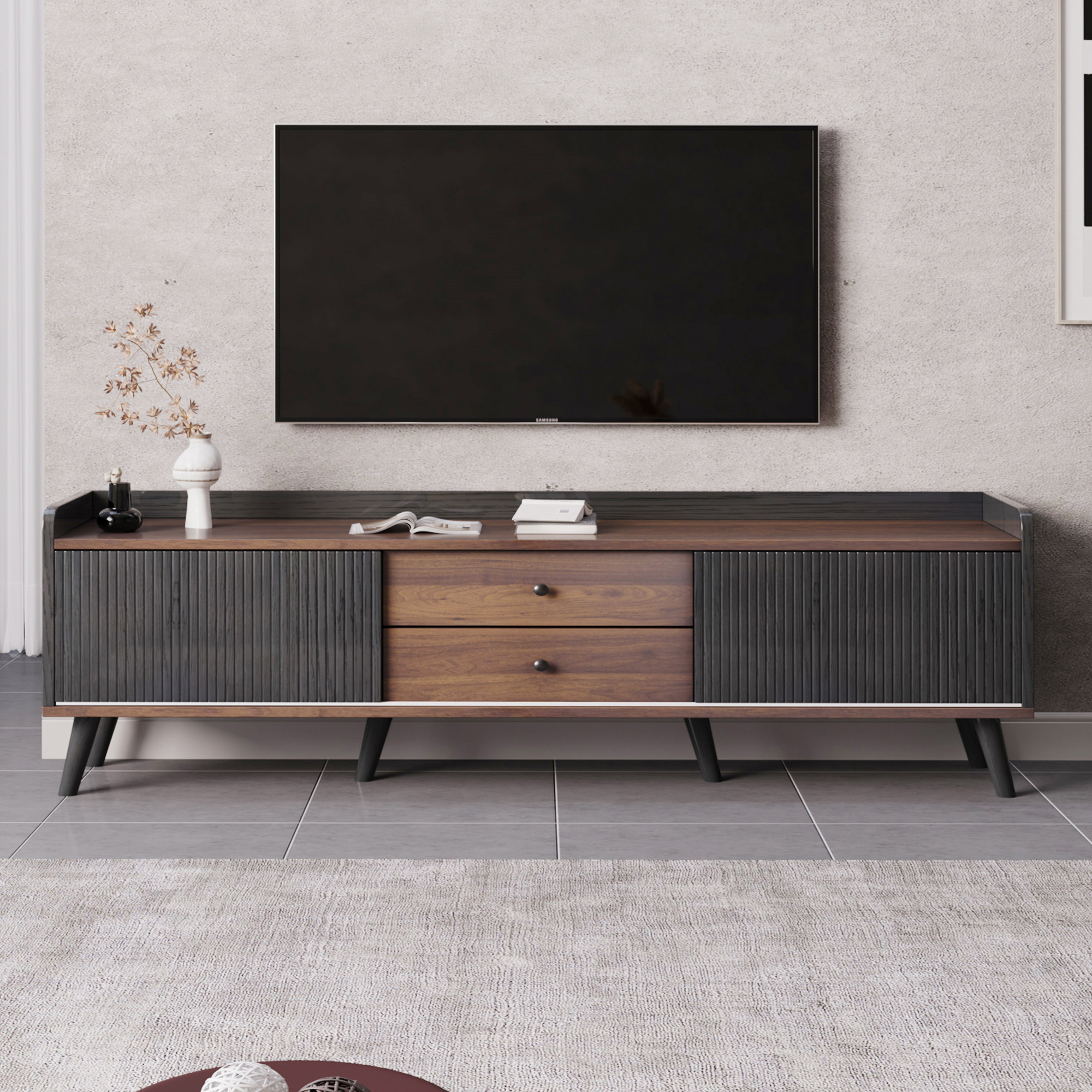 TV-Schrank mit zwei Schubladen, Fernsehtisch TV Bo