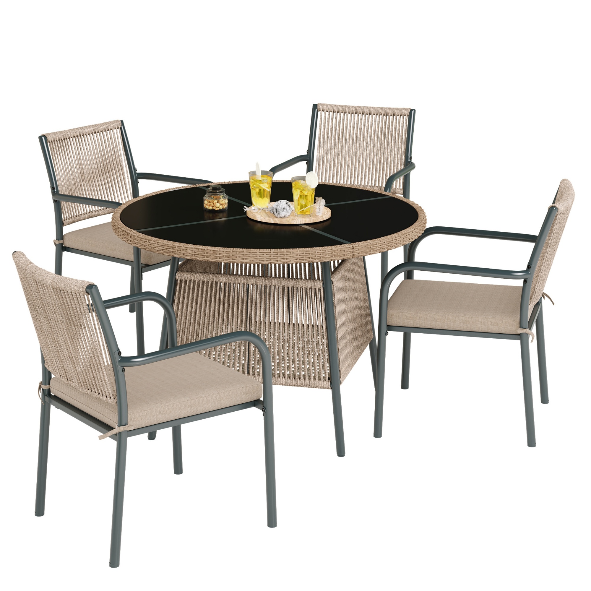 Modernes Gartenmöbel-Set aus Rattan , Runder Glast