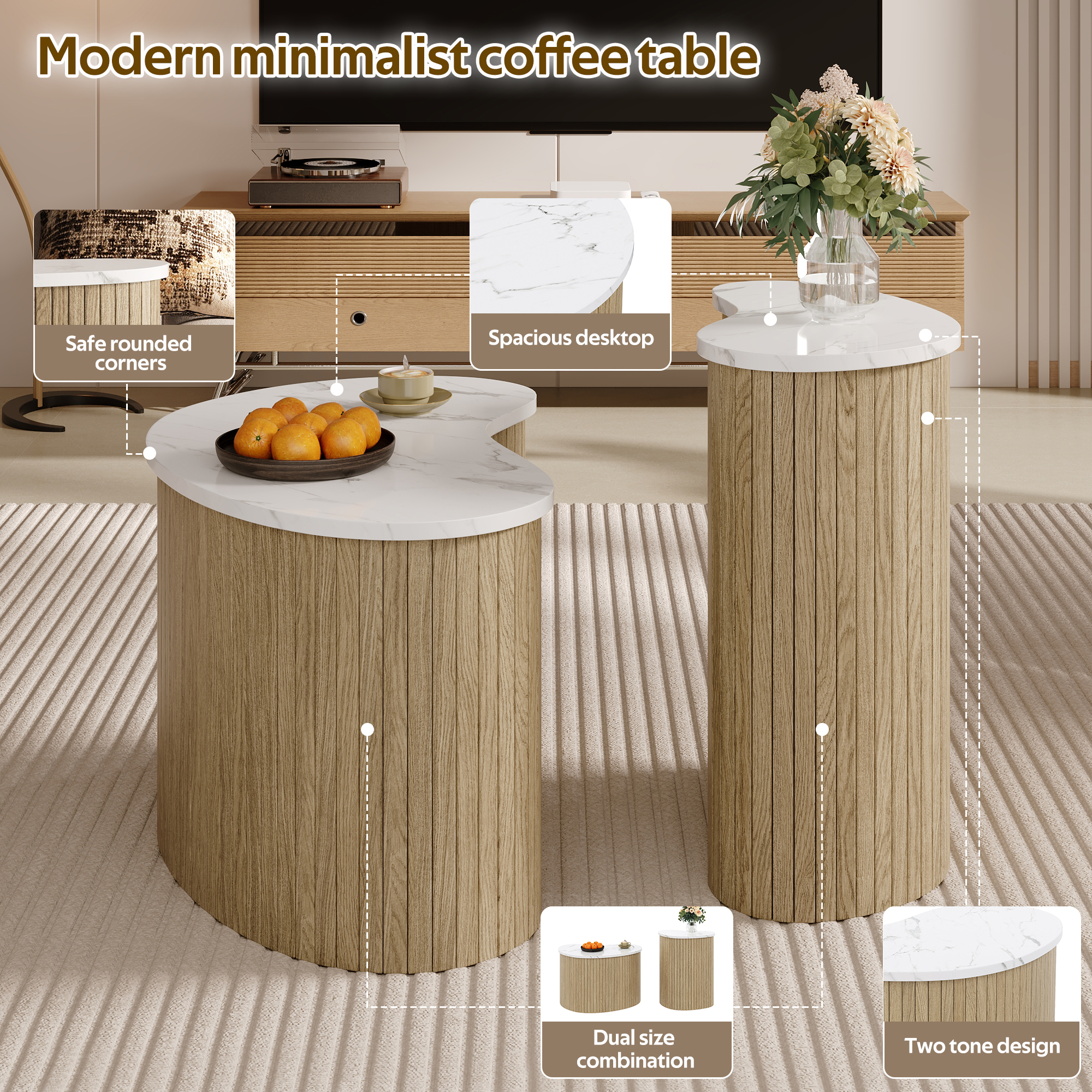 Lot de 2 tables basses gigognes design courbé avec - image 8