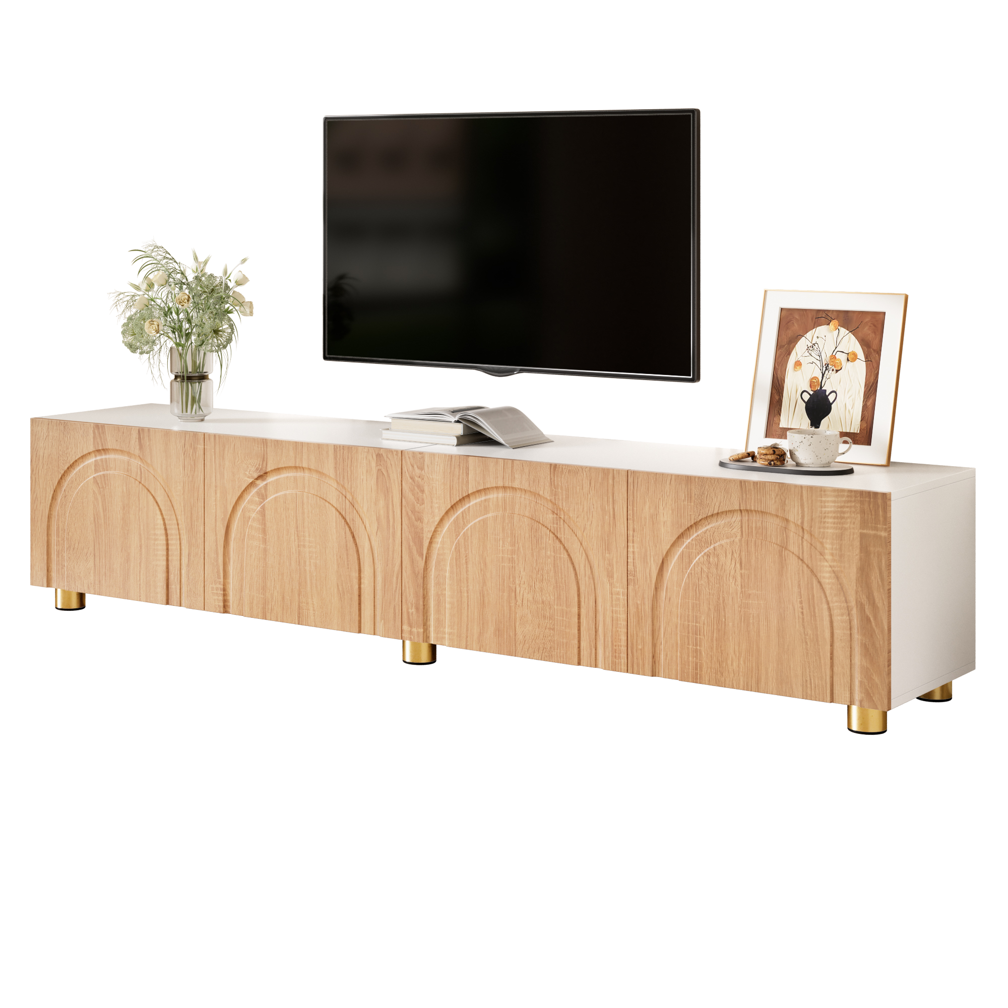 TV-Schrank Bogenrelief 4 Türen  Metallfüße, modern