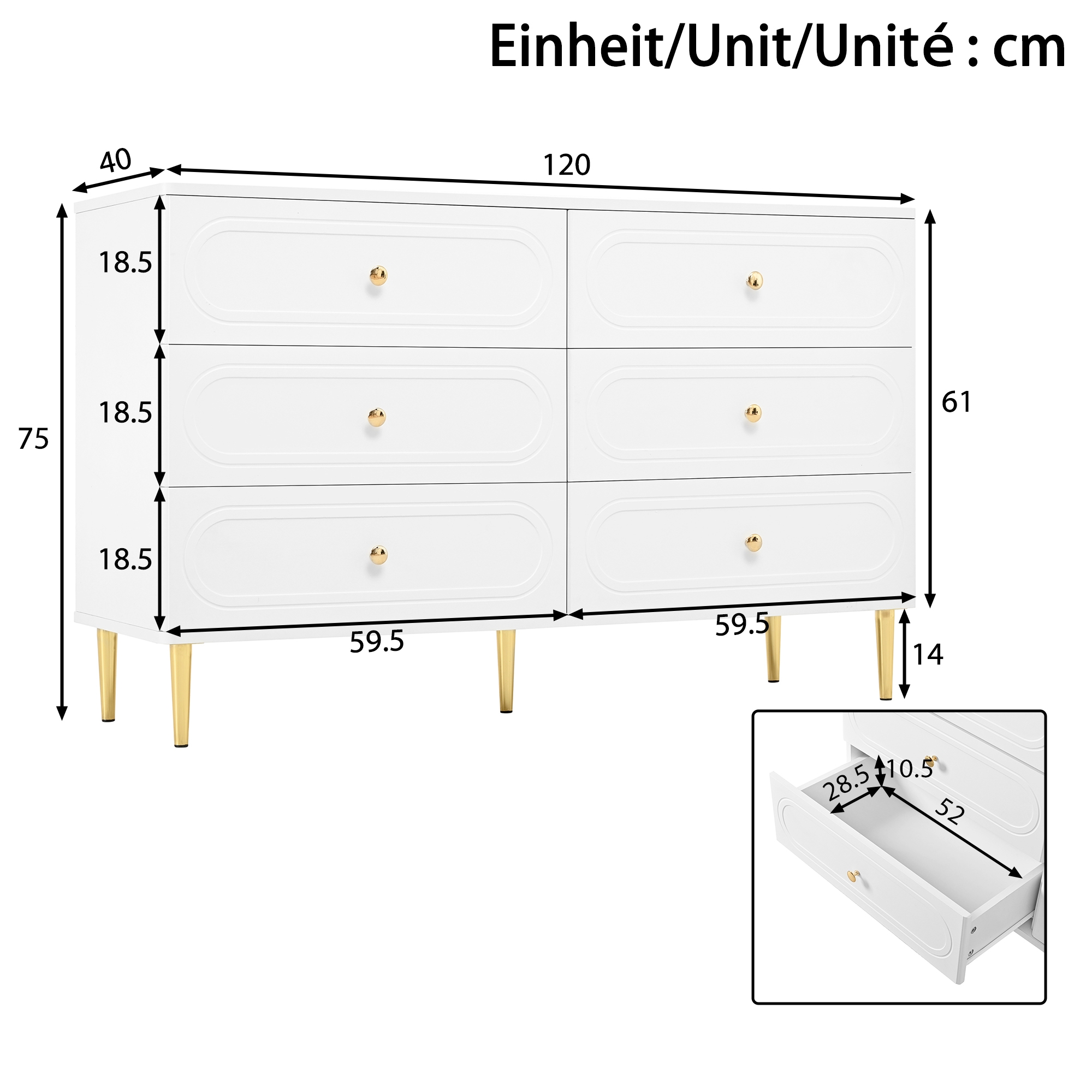 Dimensions commode 120x40x75 cm