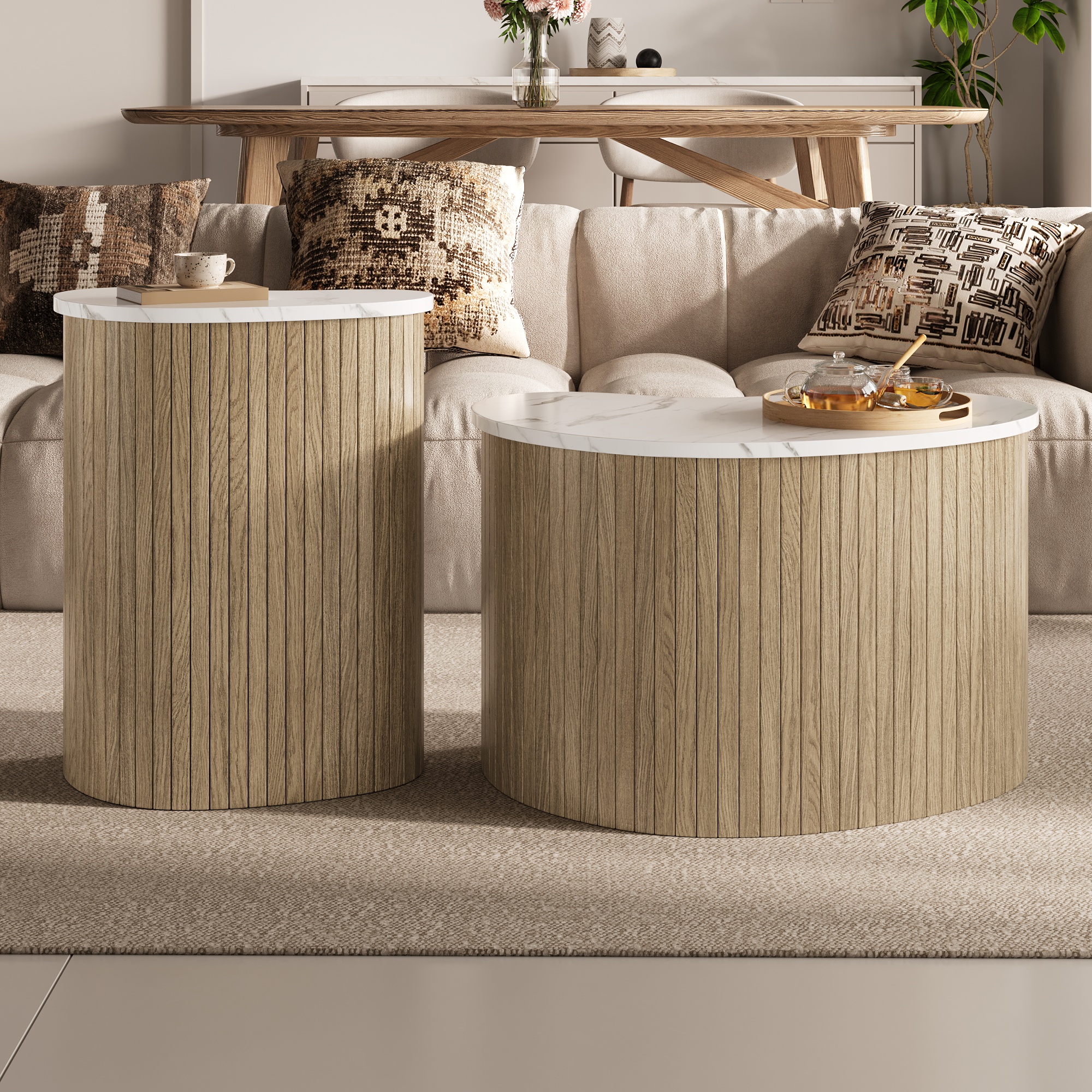 Lot de 2 tables basses gigognes design courbé avec - image 3