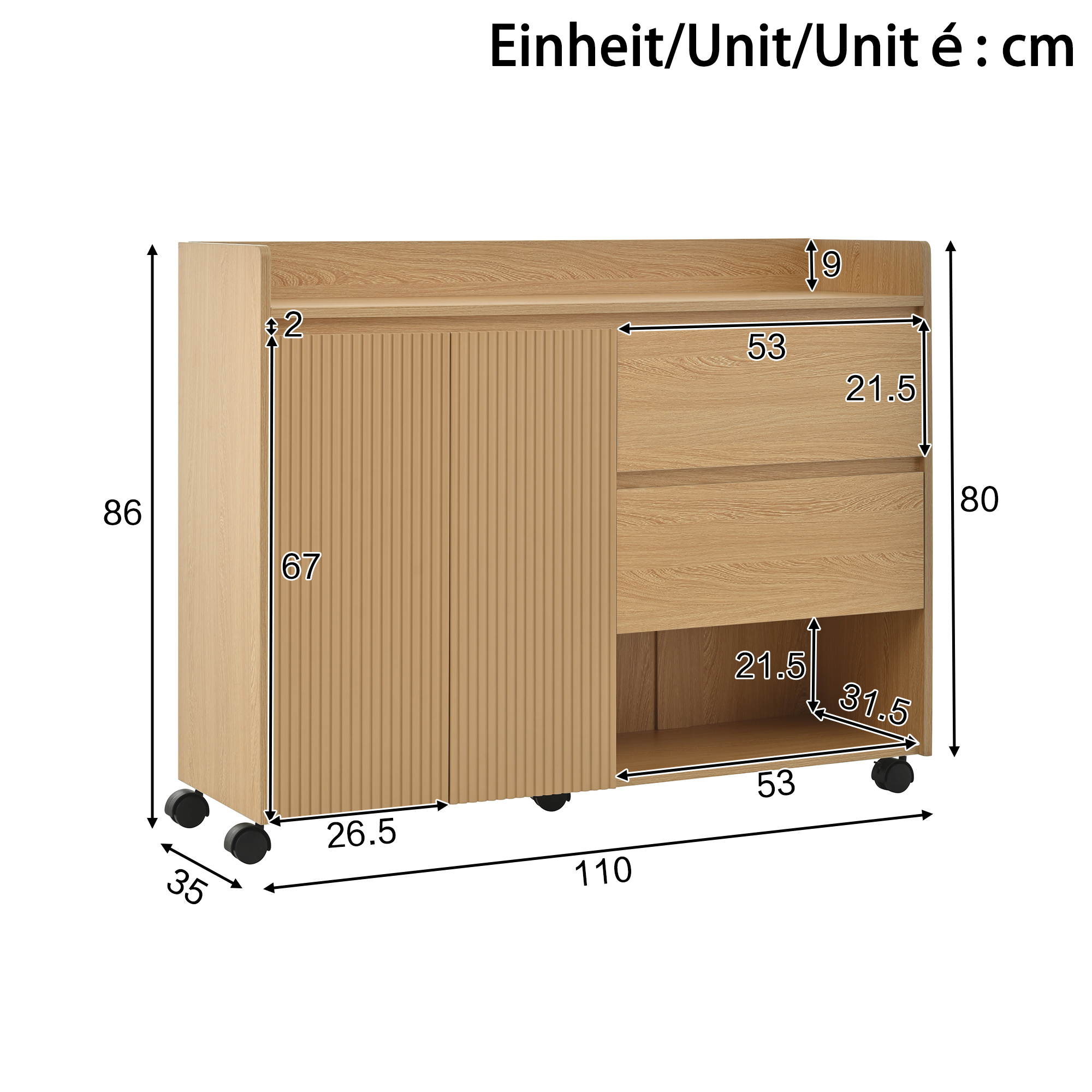 Meuble à chaussures, étagères réglables, 110 x 35 x 86 cm, MDF, bois naturel - vue 2