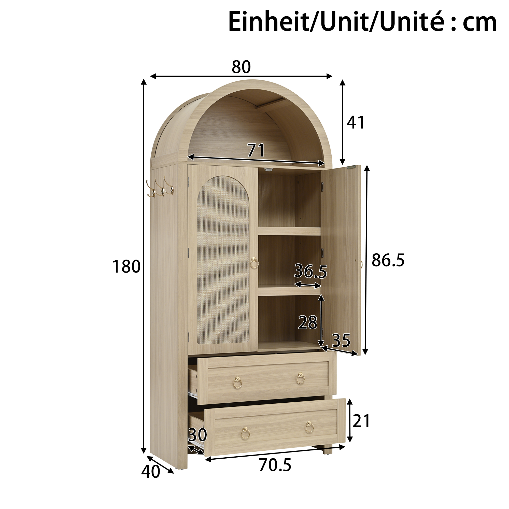 Dimensions buffet vintage rotin