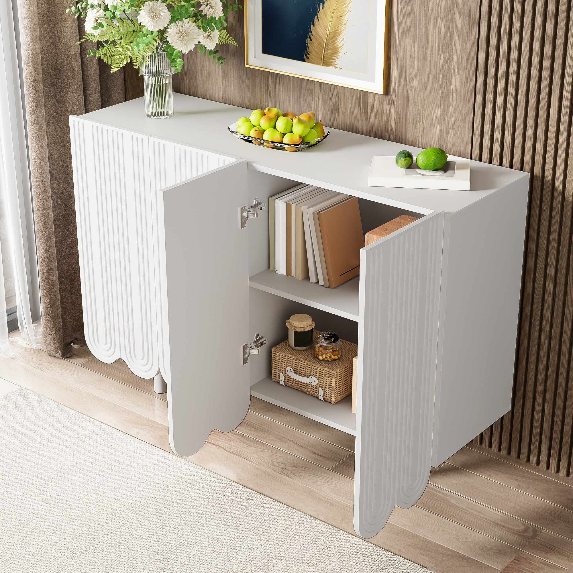 Buffet, 120 x 37,5 x 80,8 cm, MDF, blanc - vue 5