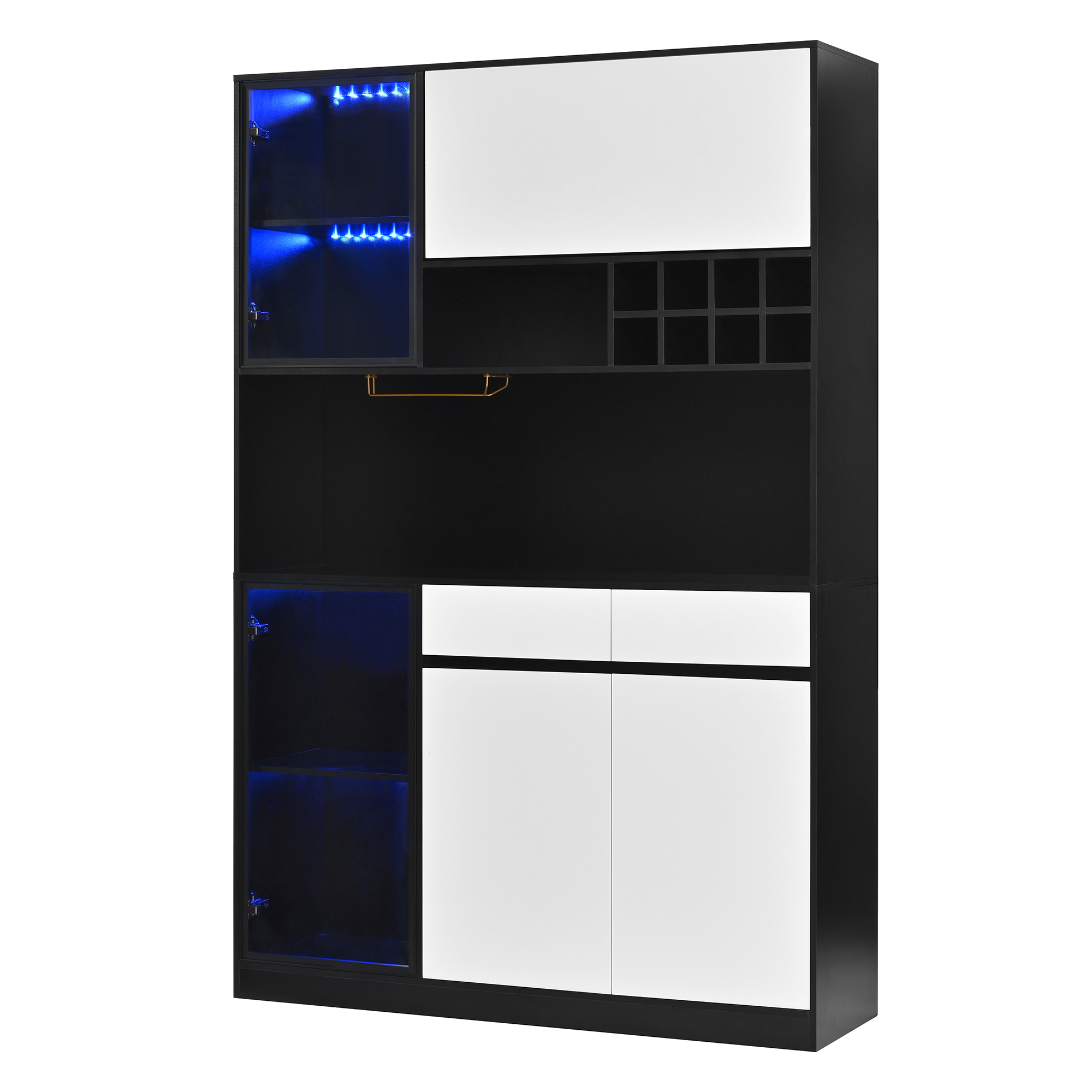 Buffet, avec tiroirs, éclairage led, 120 x 35 x 180 cm, MDF, blanc - vue 2