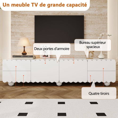 Mobile TV bianco design onde in contesto soggiorno