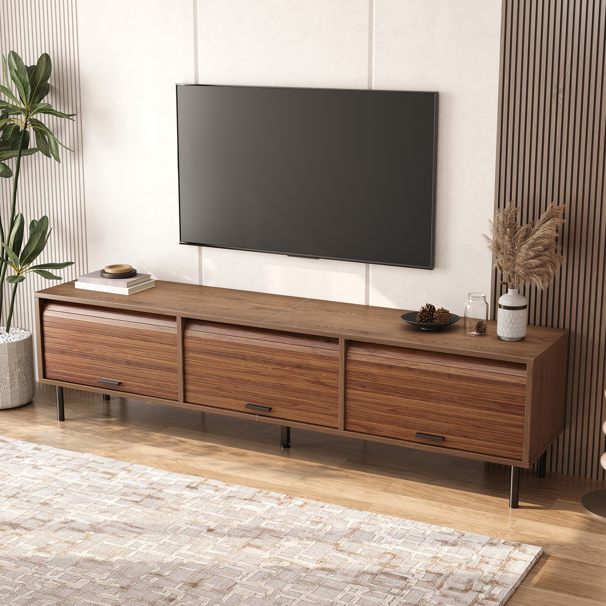 Meuble TV, 180 x 40 x 55 cm, panneaux de particules et métal, noir - vue 4