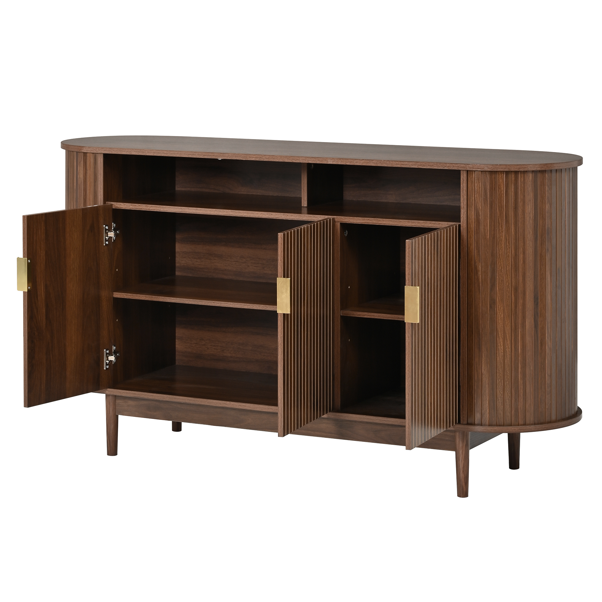 Buffet 140 x 40 x 78 cm, 3 portes, MDF et panneaux de particules, Effet noyer - dimensions et spécifications