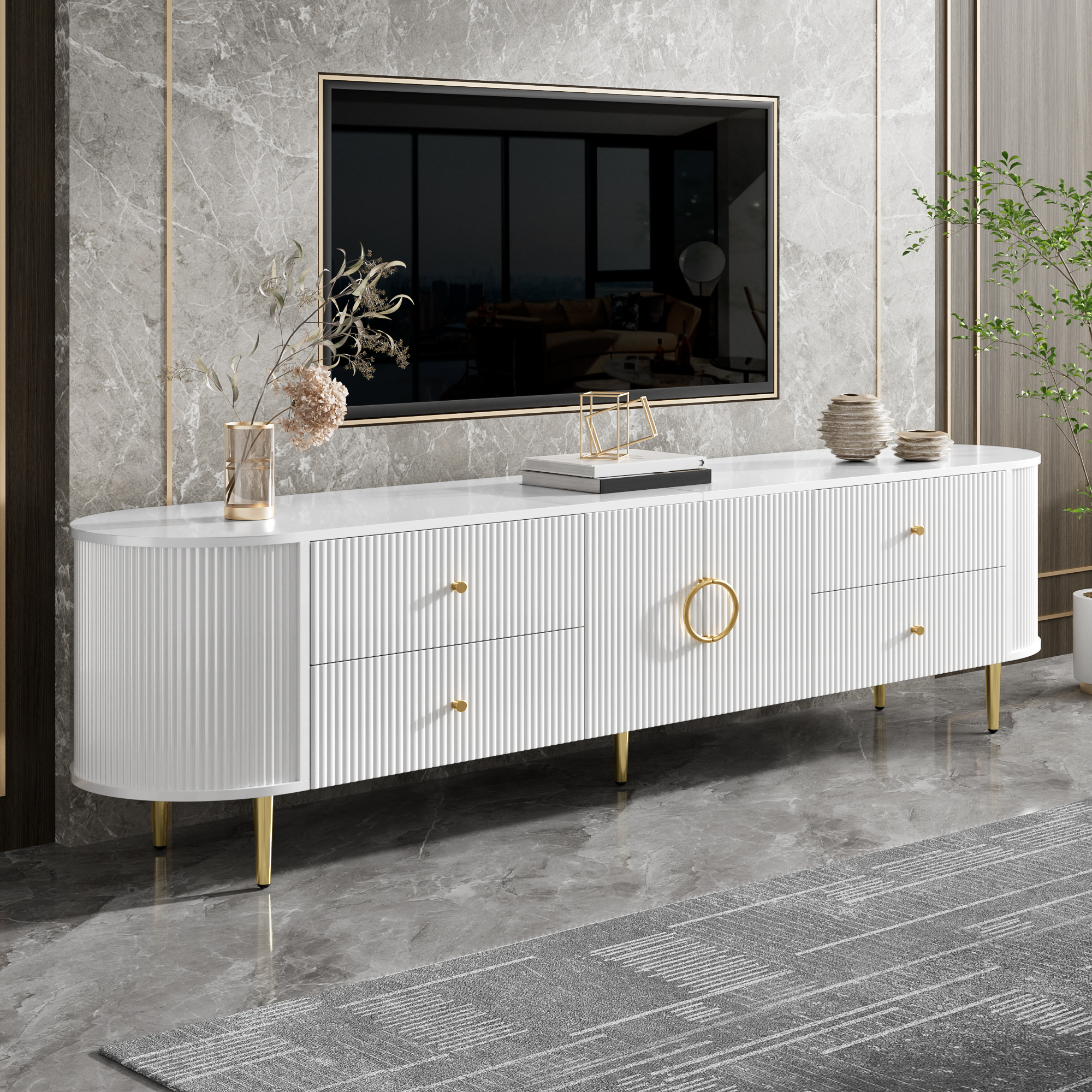 Meuble TV blanc design 3D ondes