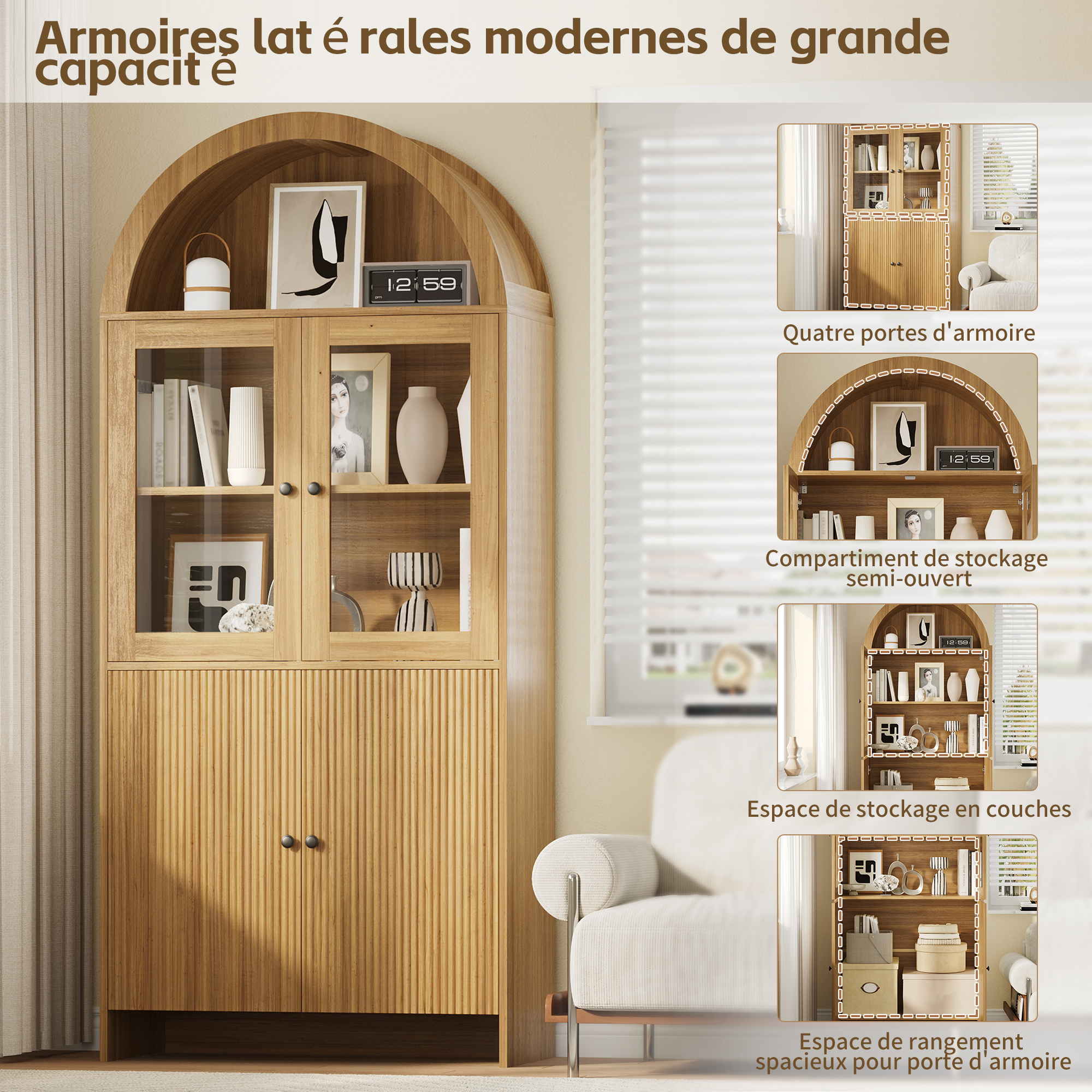 Rangements intérieurs et zones vitrées