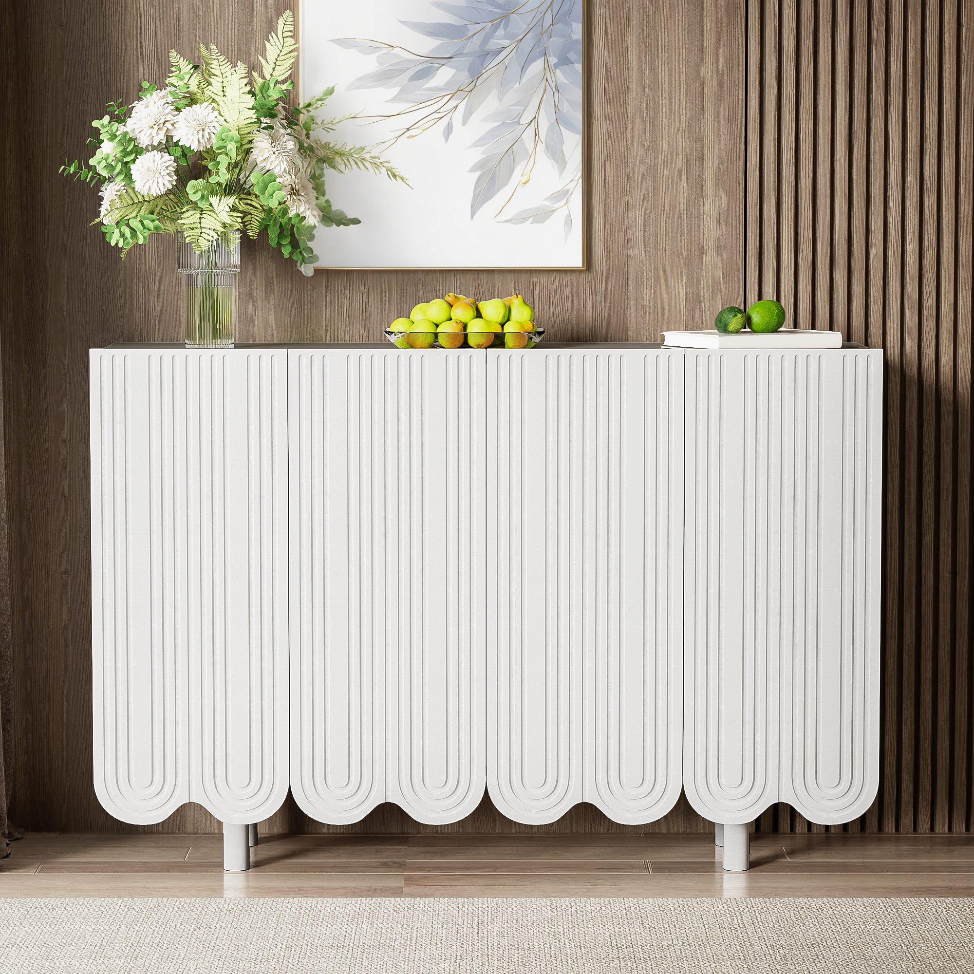 Buffet, 120 x 37,5 x 80,8 cm, MDF, blanc - vue 4