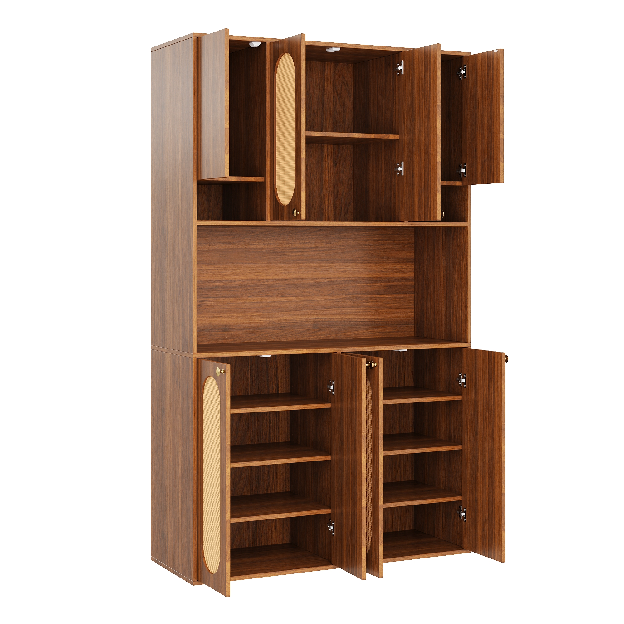Buffet haut 106 x 40 x 178 cm, LED, étagères réglables, MDF, Effet bois naturel - vue complémentaire