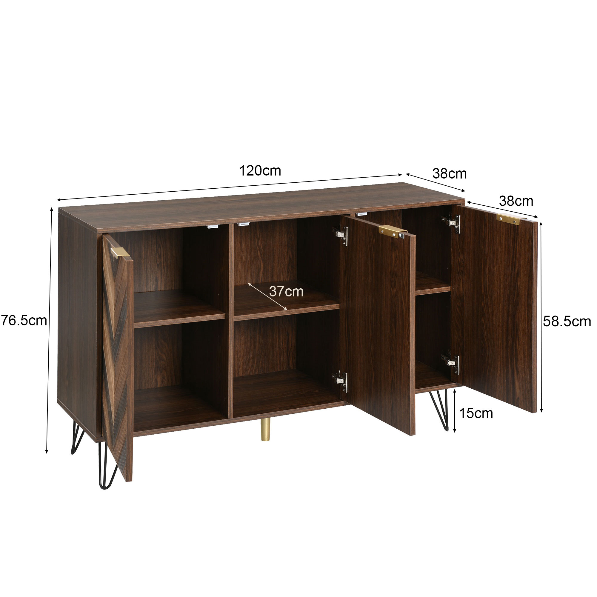 Buffet, rangement intégré, 120 x 38 x 76,5 cm, panneaux de particules et bois massif, bois naturel - vue 2