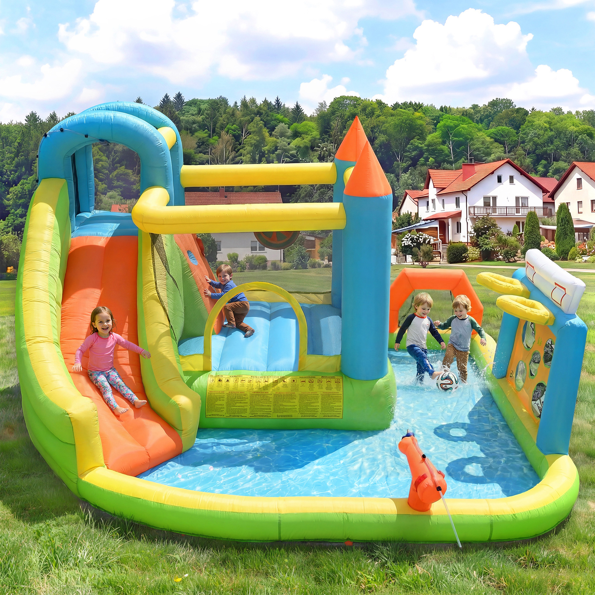 Toboggan aquatique, pistolet à eau et pataugeoire