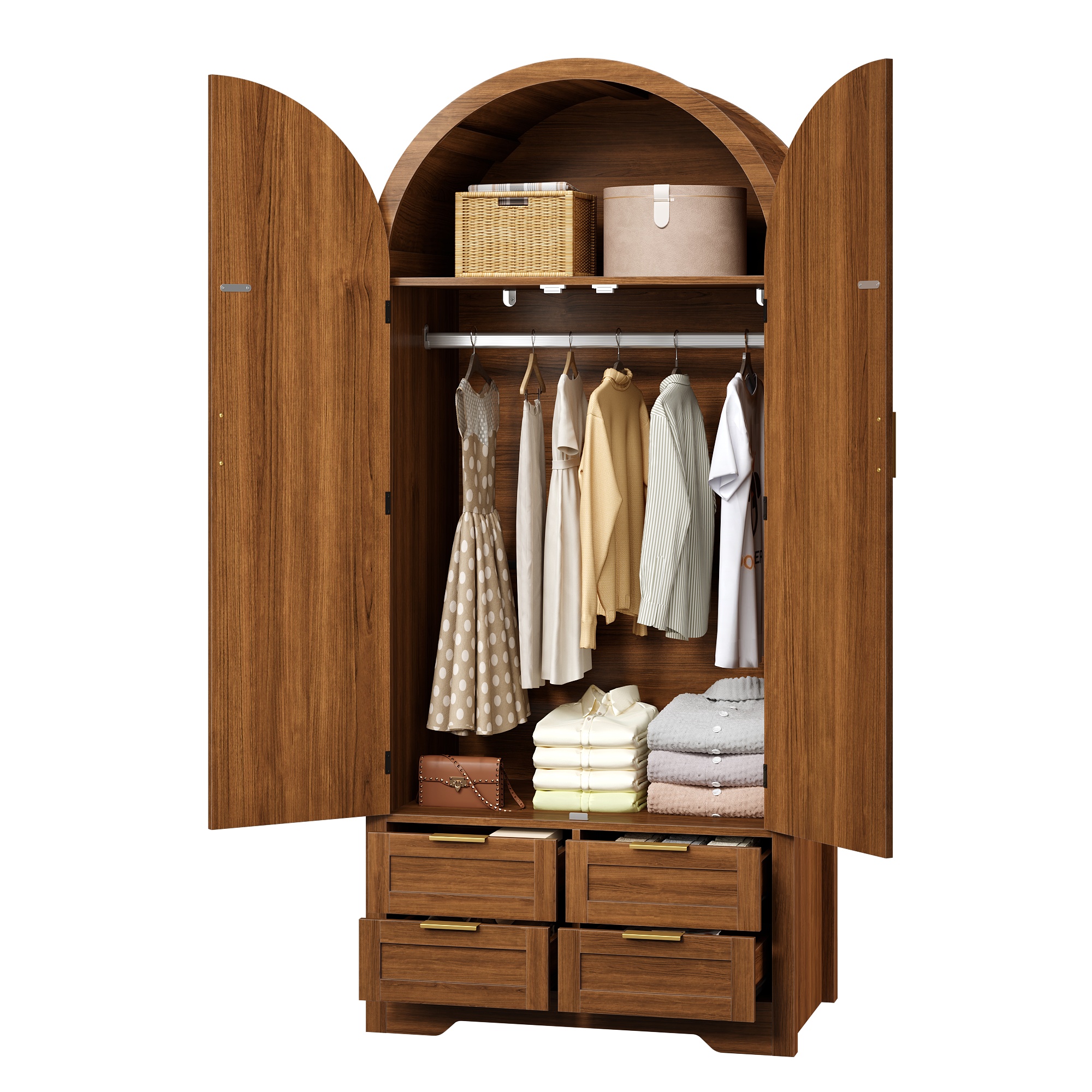Armoire ouverte avec tringle et tiroirs