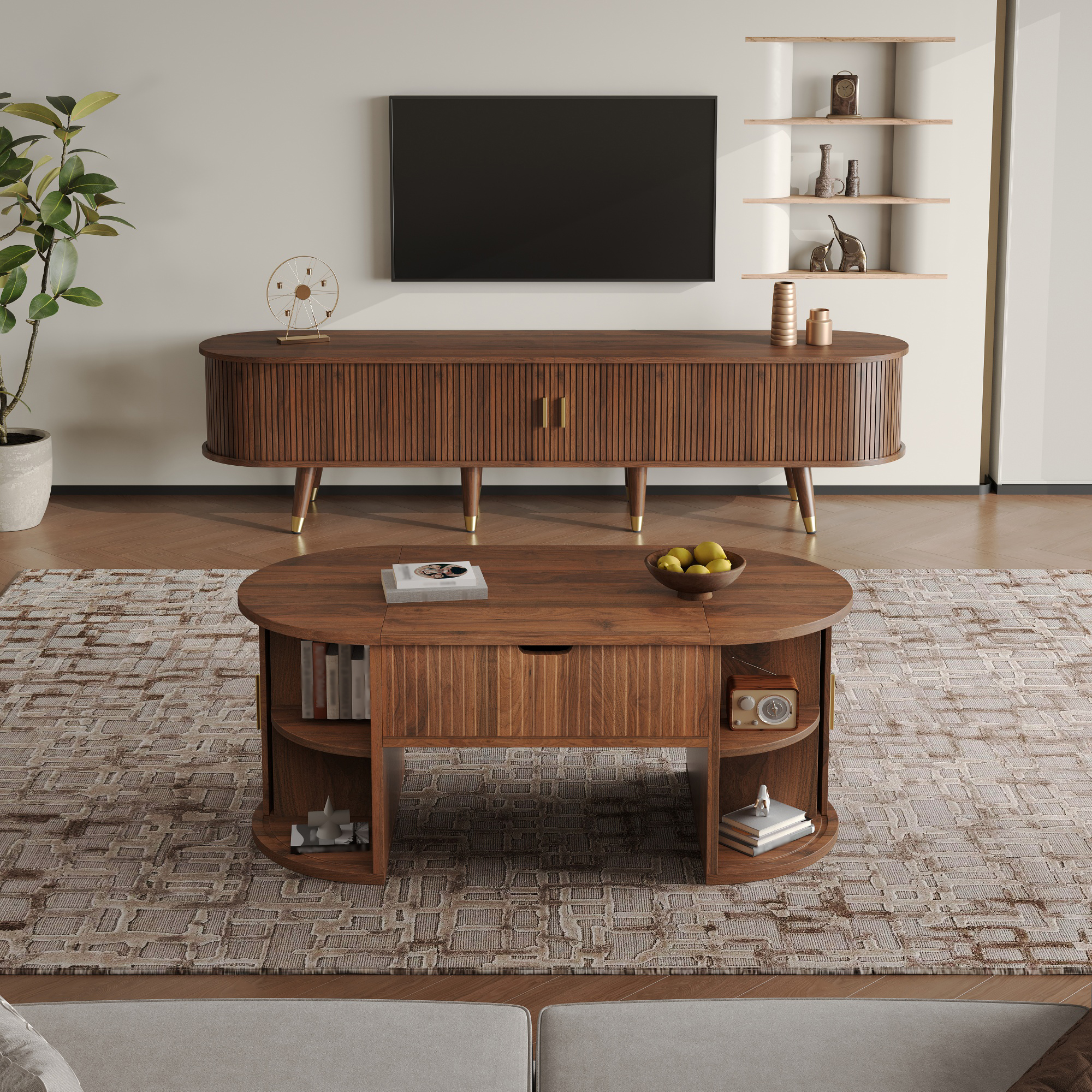 2-teiliges Wohnzimmerset, Couchtisch mit Hubplatte