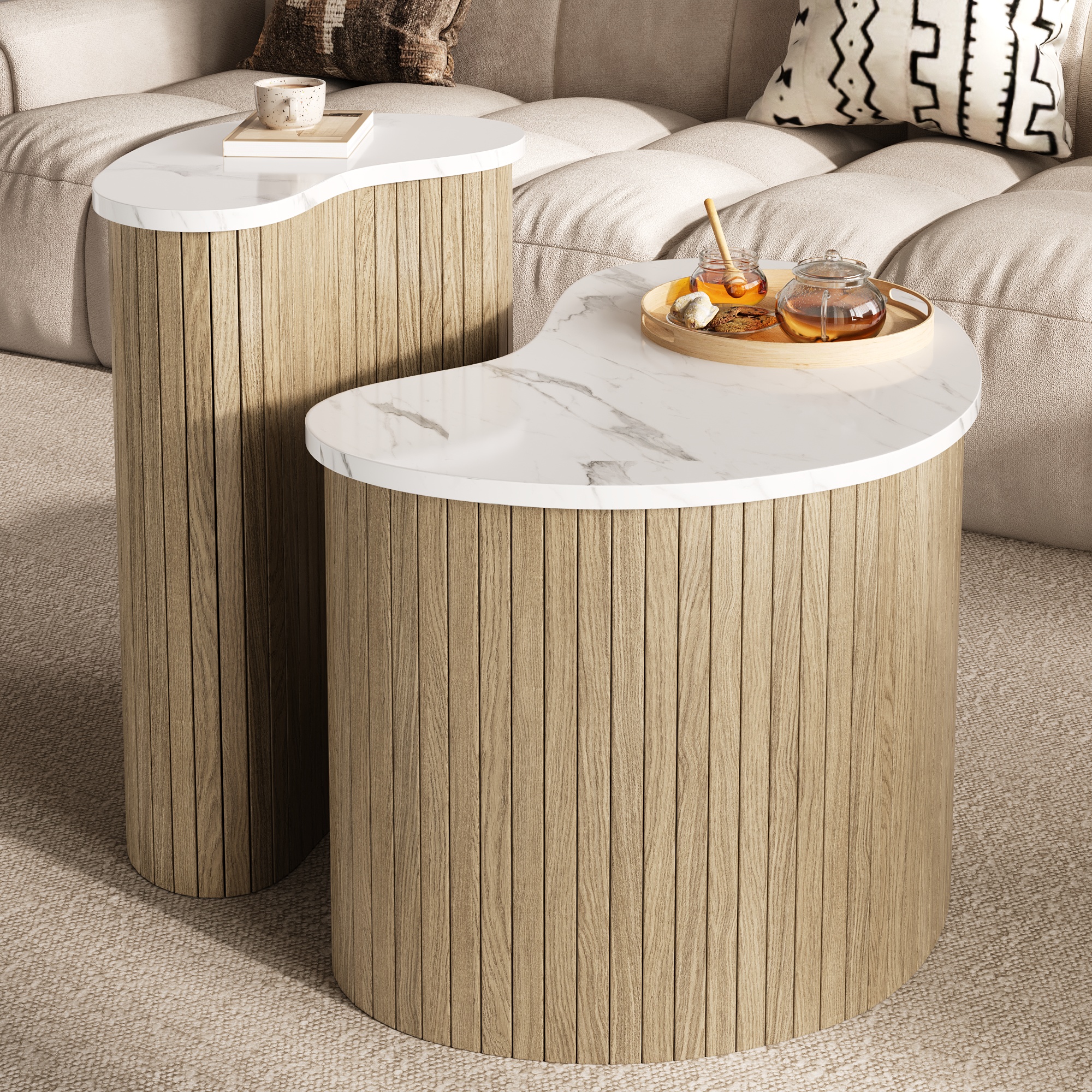 Lot de 2 tables basses gigognes design courbé avec - image 4