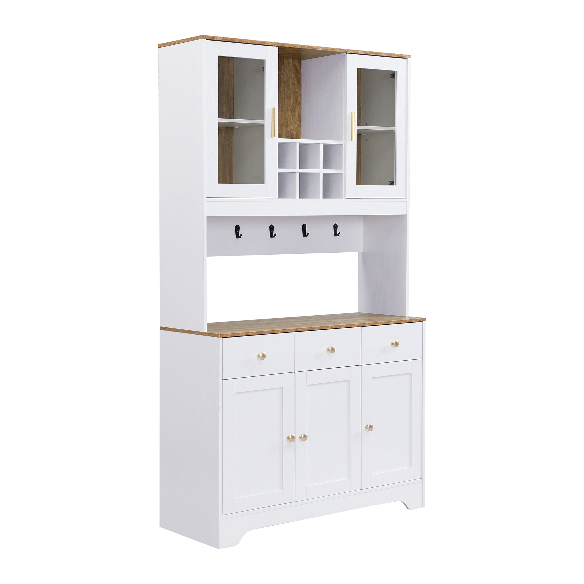 détail des 5 portes et 3 tiroirs de rangement