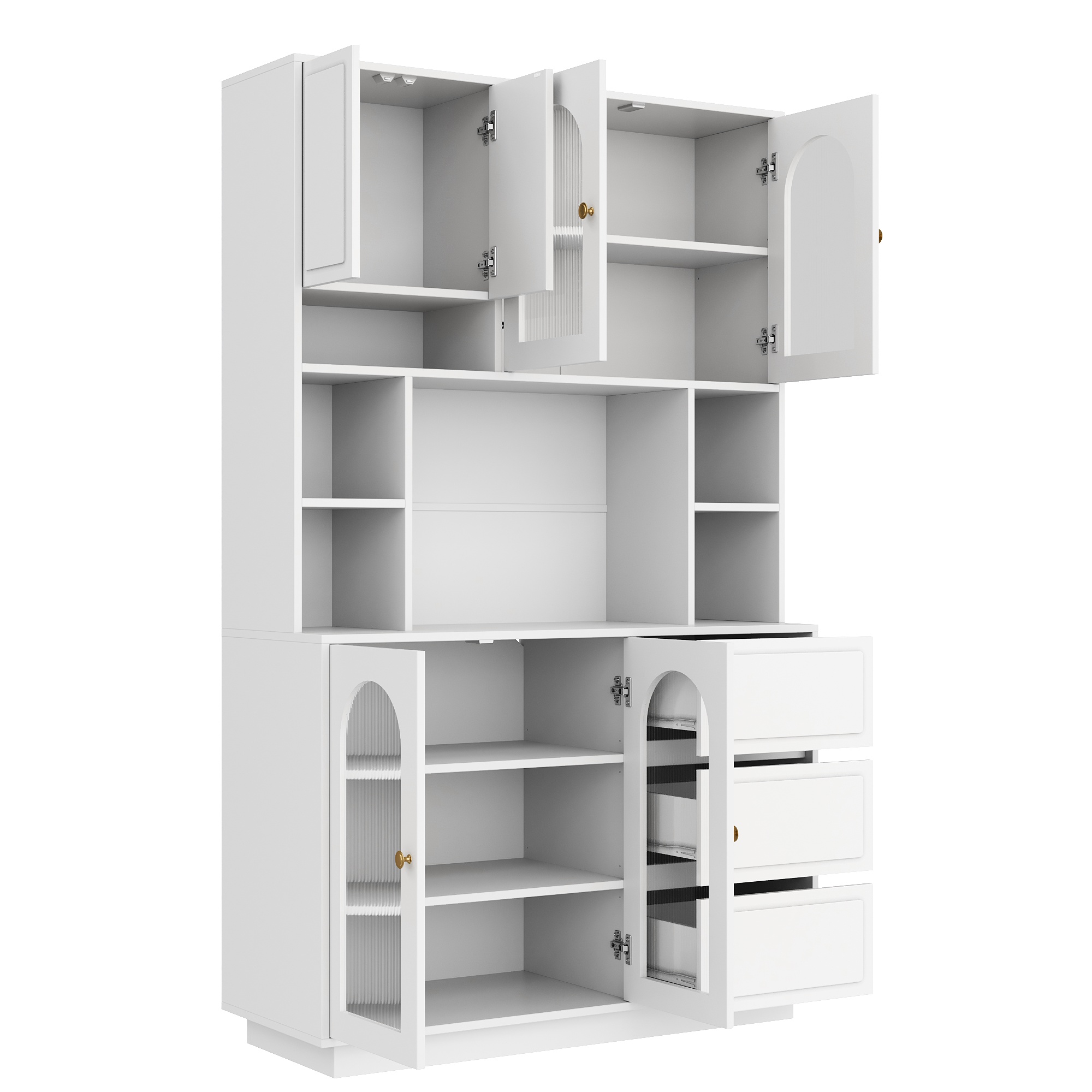 Buffet haut 106 x 30 x 175 cm, LED, étagères réglables, MDF, Blanc - vue complémentaire