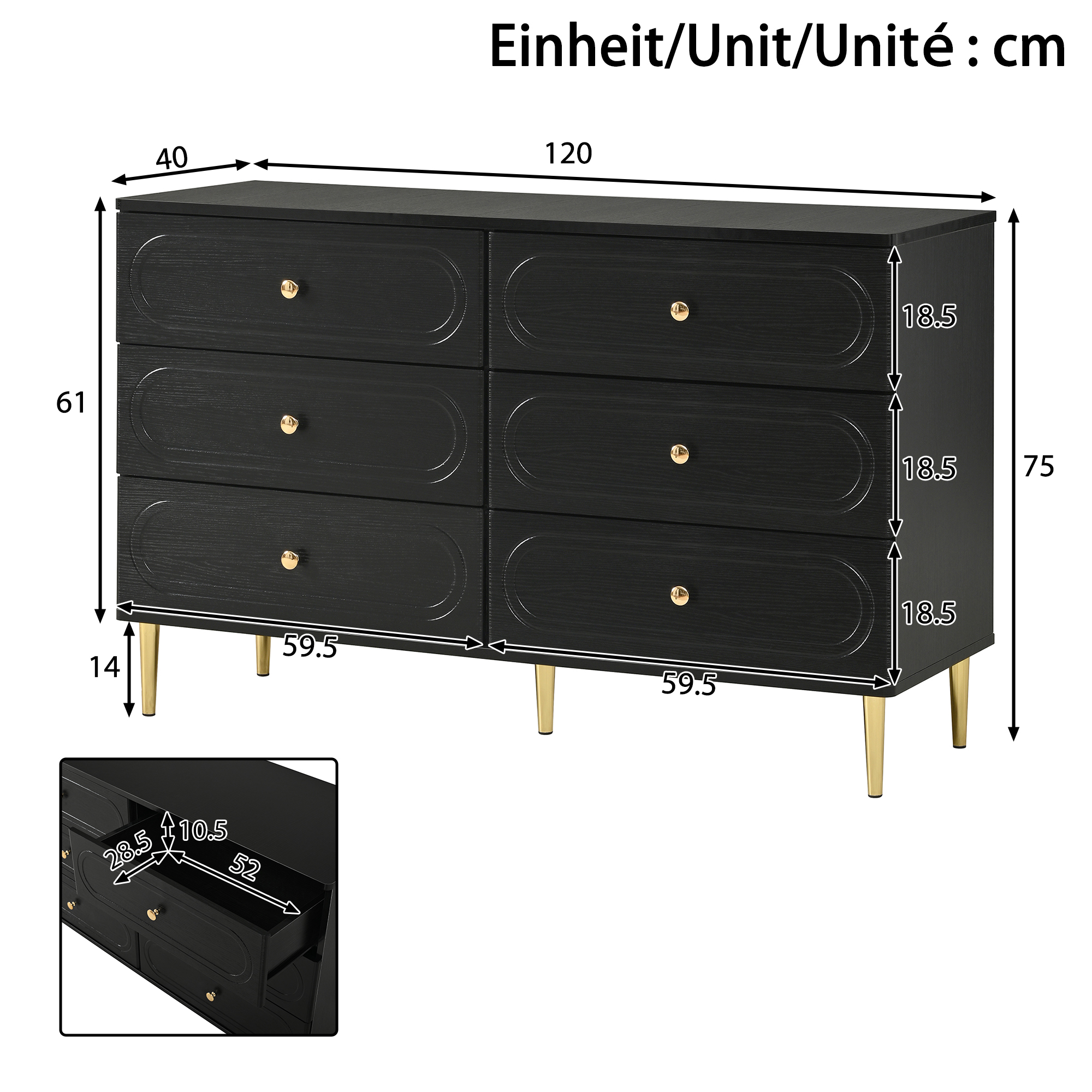 Dimensions commode 120x40x75 cm