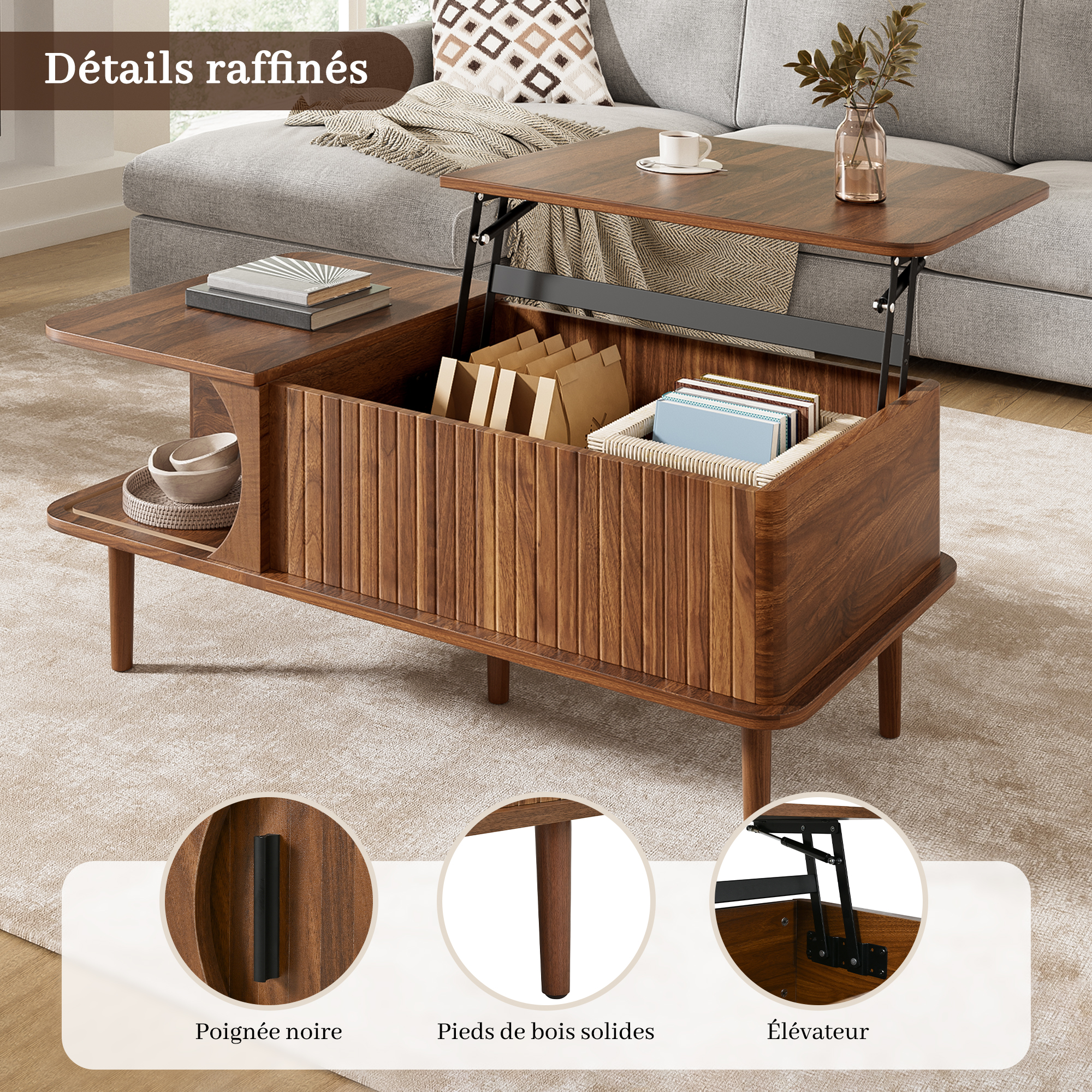 Structure en MDF avec supports en bois massif et mécanisme relevable