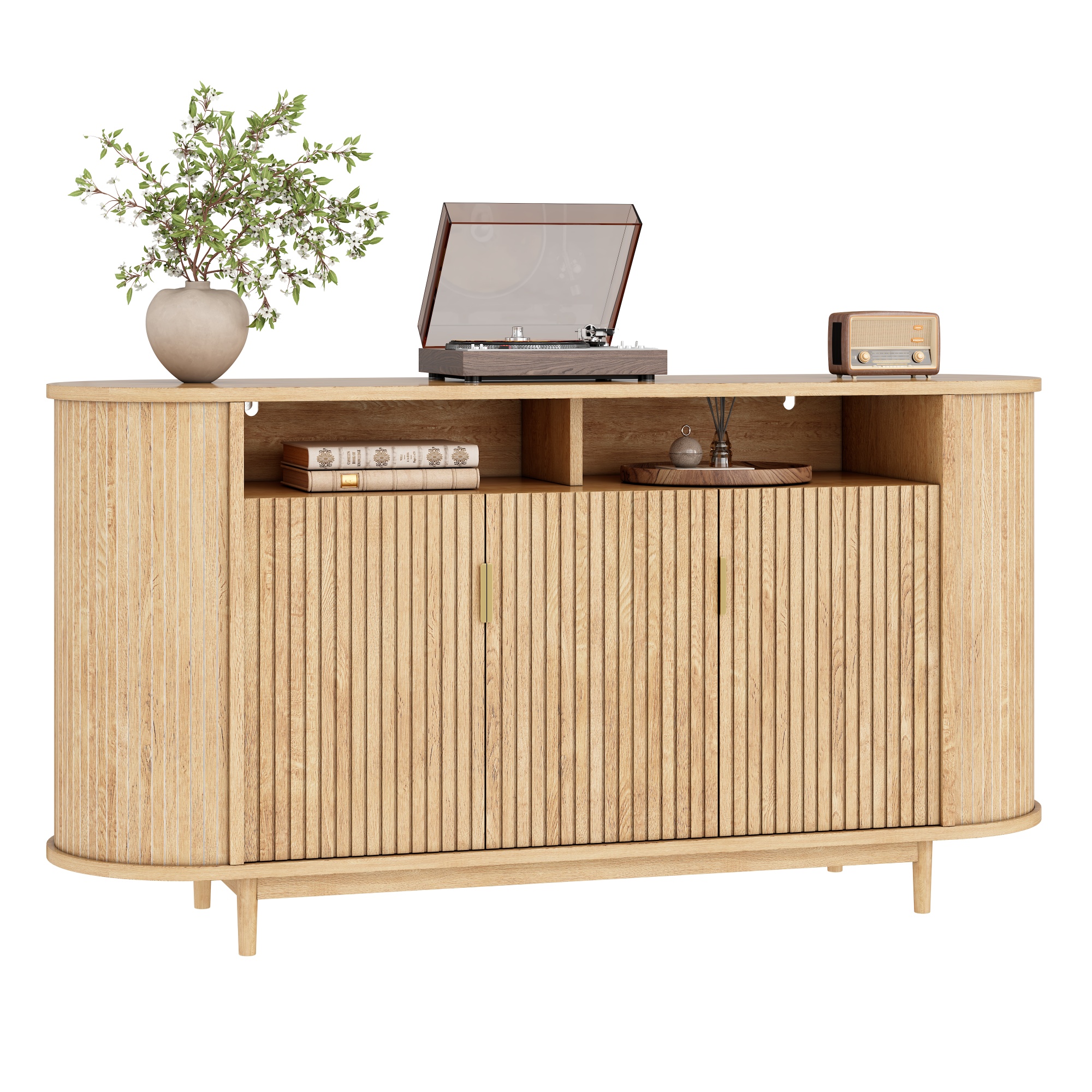 Buffet, rangement intégré, 140 x 40 x 78 cm, panneaux de particules et bois, bois naturel - vue 1