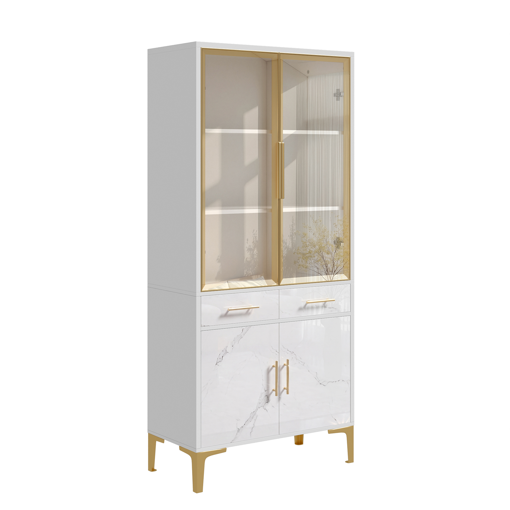 Vitrine 75 x 38 x 170 cm, LED, portes vitrées, MDF et panneaux de particules, Blanc - vue complémentaire