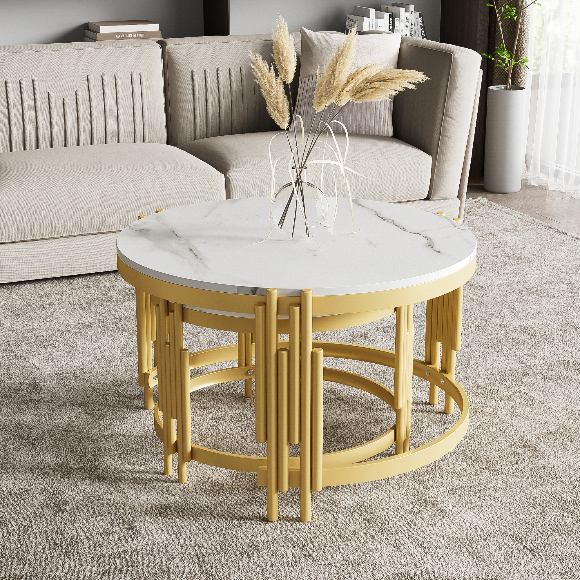 Table basse, métal et MDF, blanc - vue 5