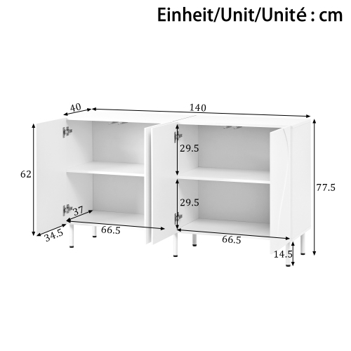 Dimensions du buffet blanc à portes incurvées
