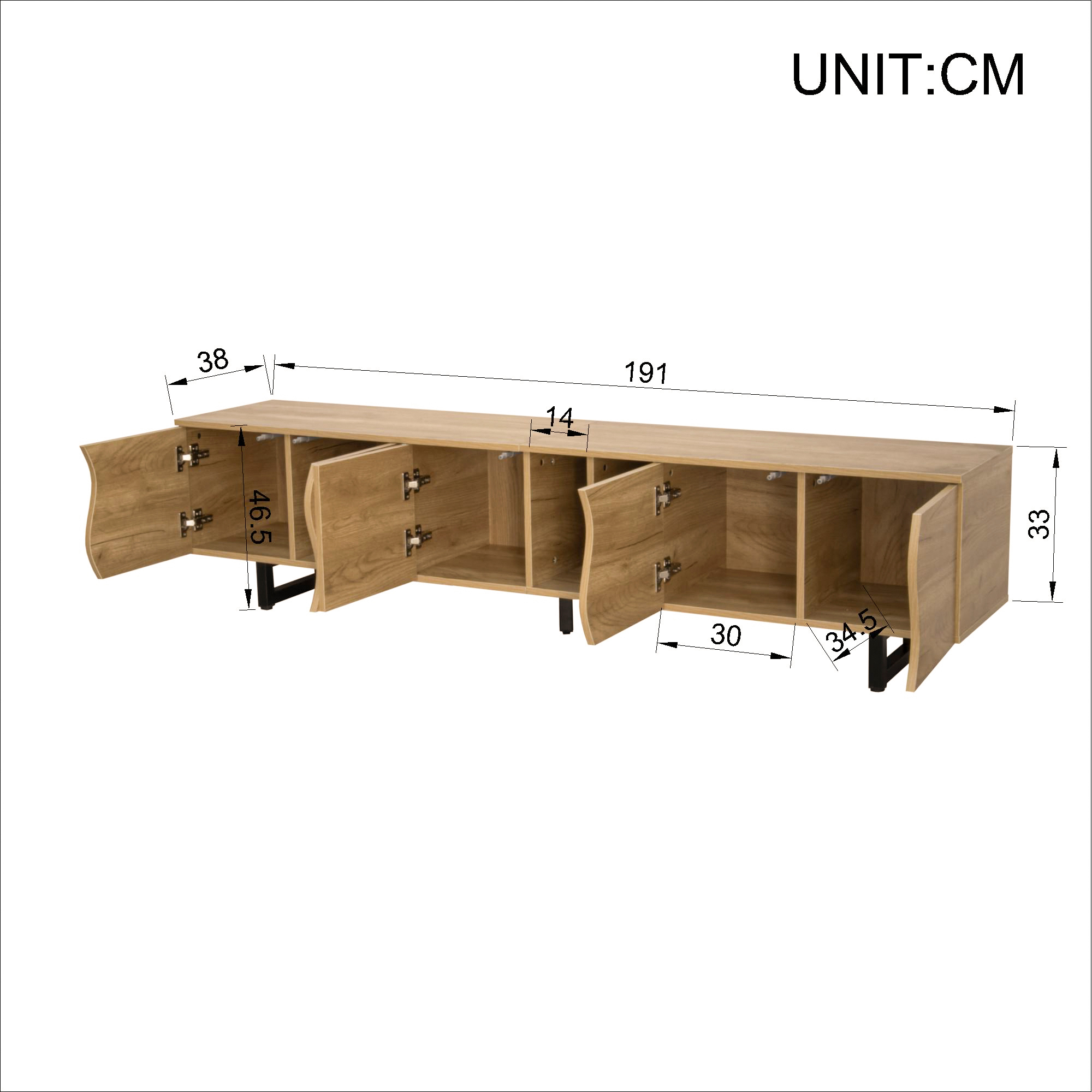 Schéma des dimensions meuble TV 191cm