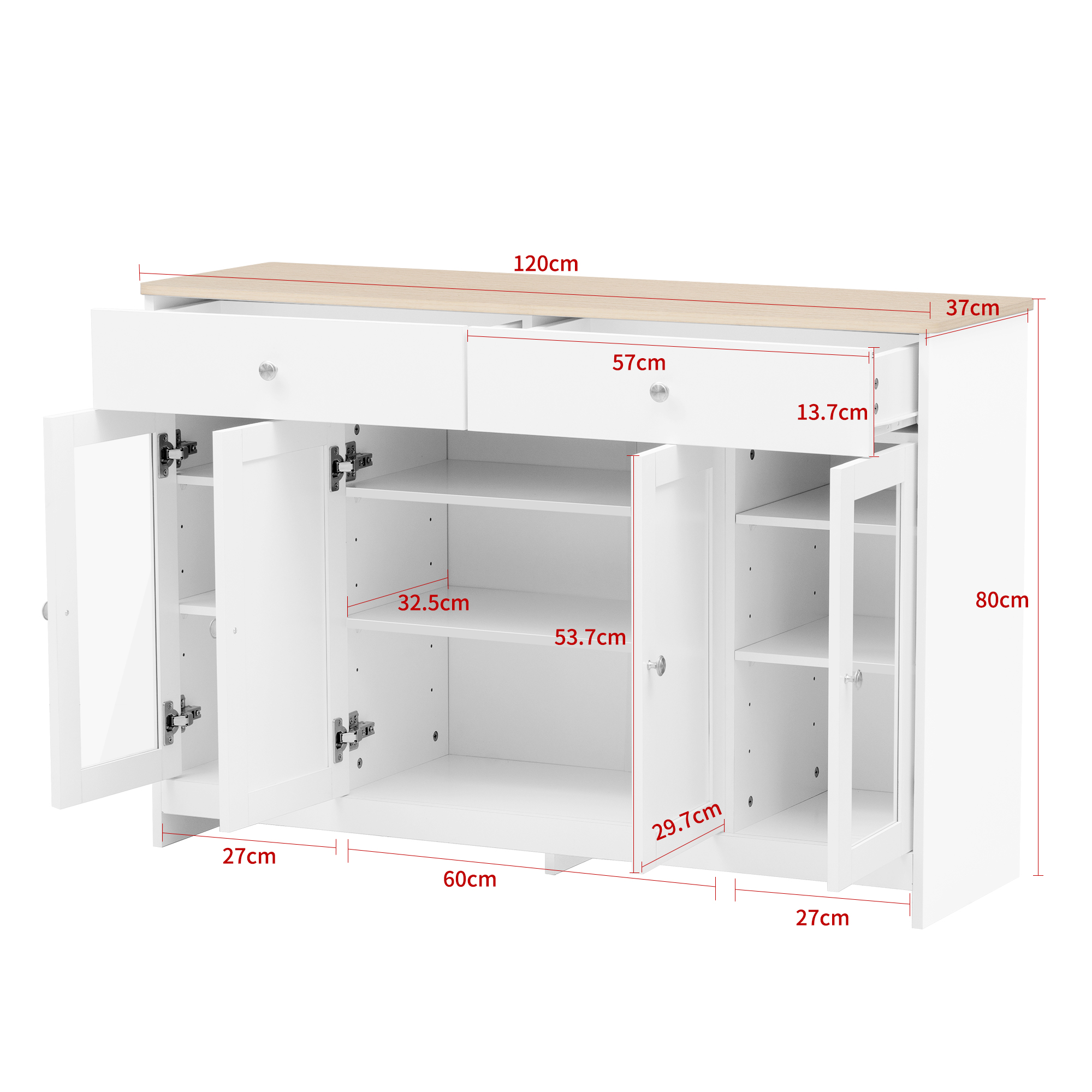 longueur 120 cm, finition couleur bois élégante, étagères intérieures réglables