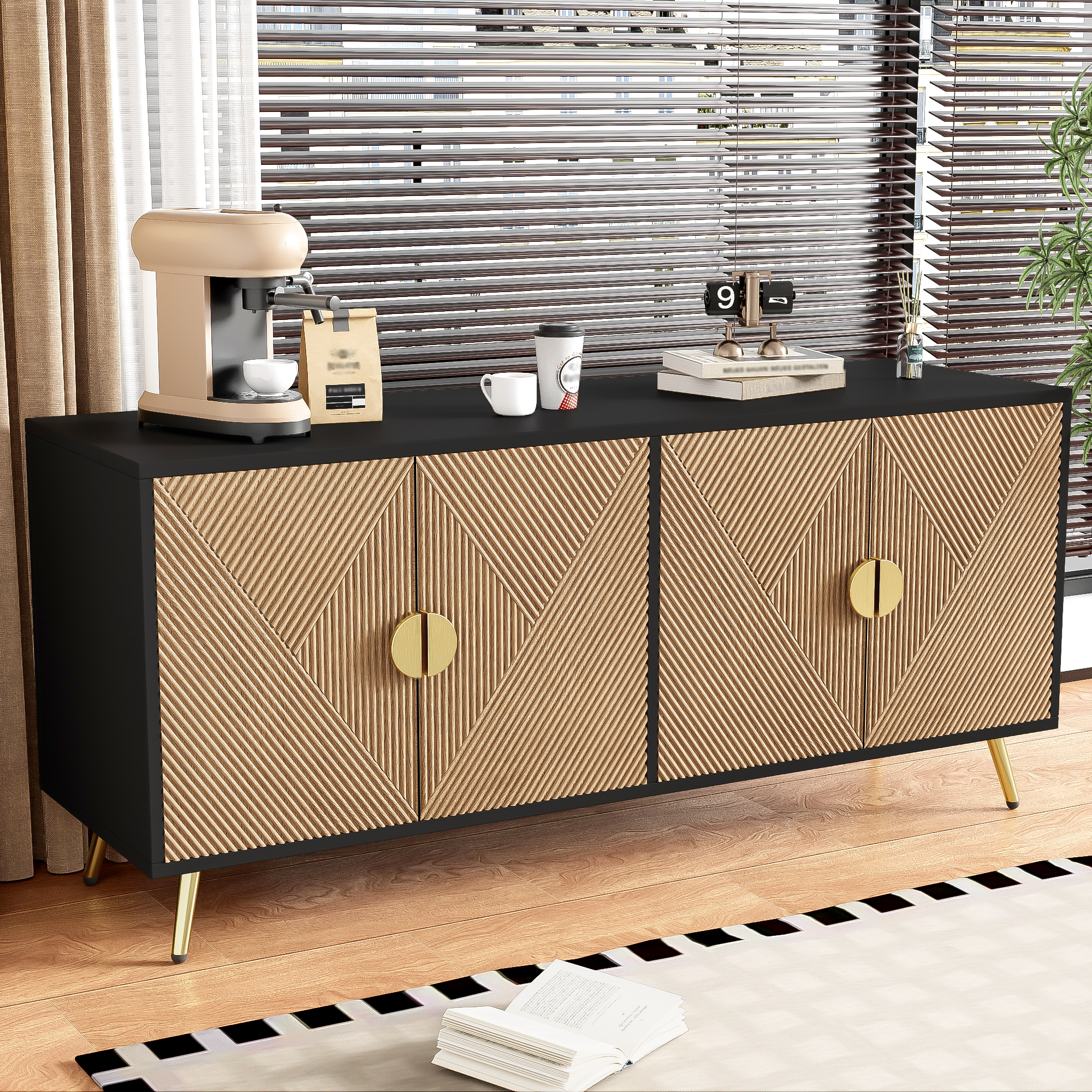 Buffet, 160 x 40 x 75 cm, panneaux de particules et MDF, noir - vue 8