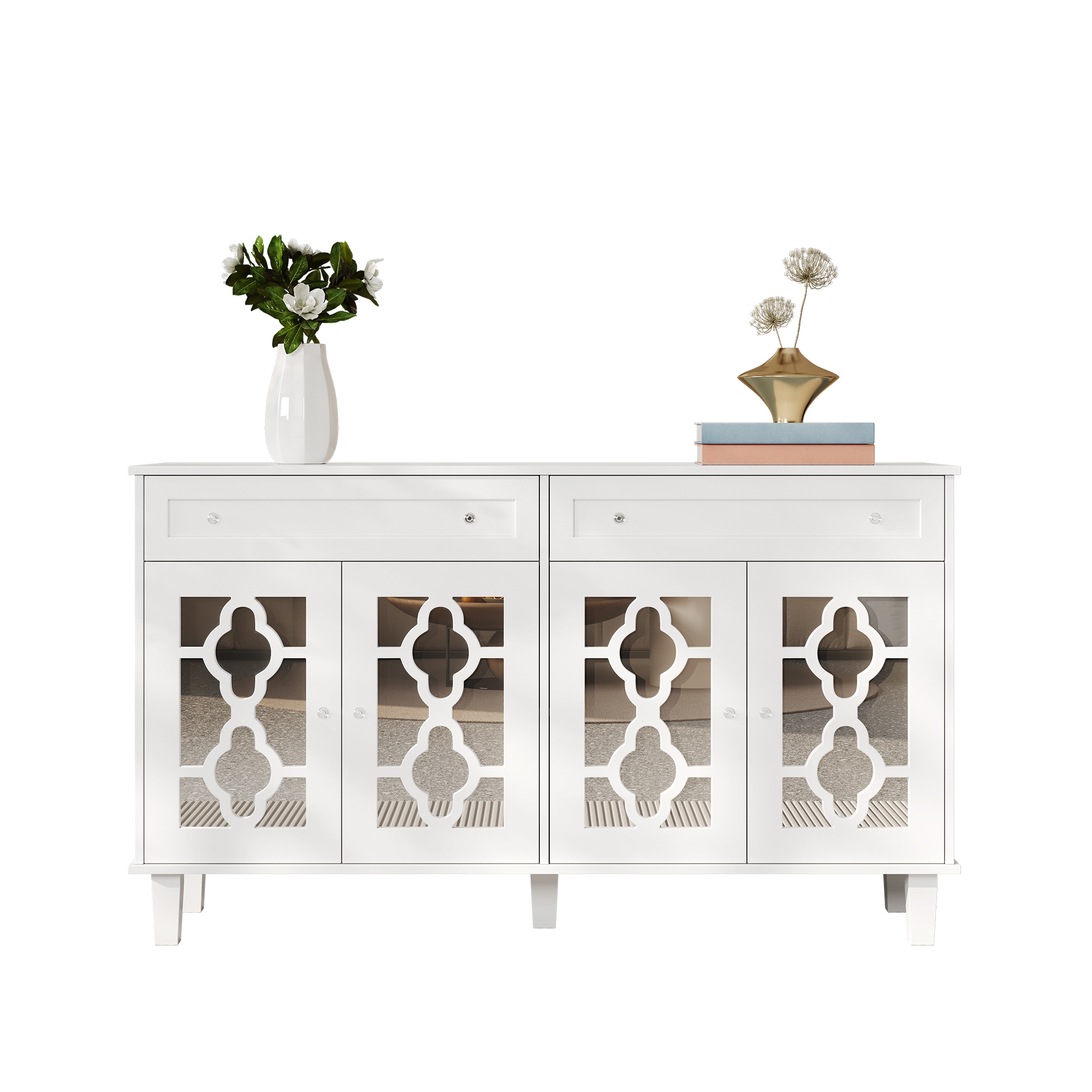 Buffet, avec tiroirs, étagères réglables, 140 x 40 x 83 cm, MDF, blanc - vue 3